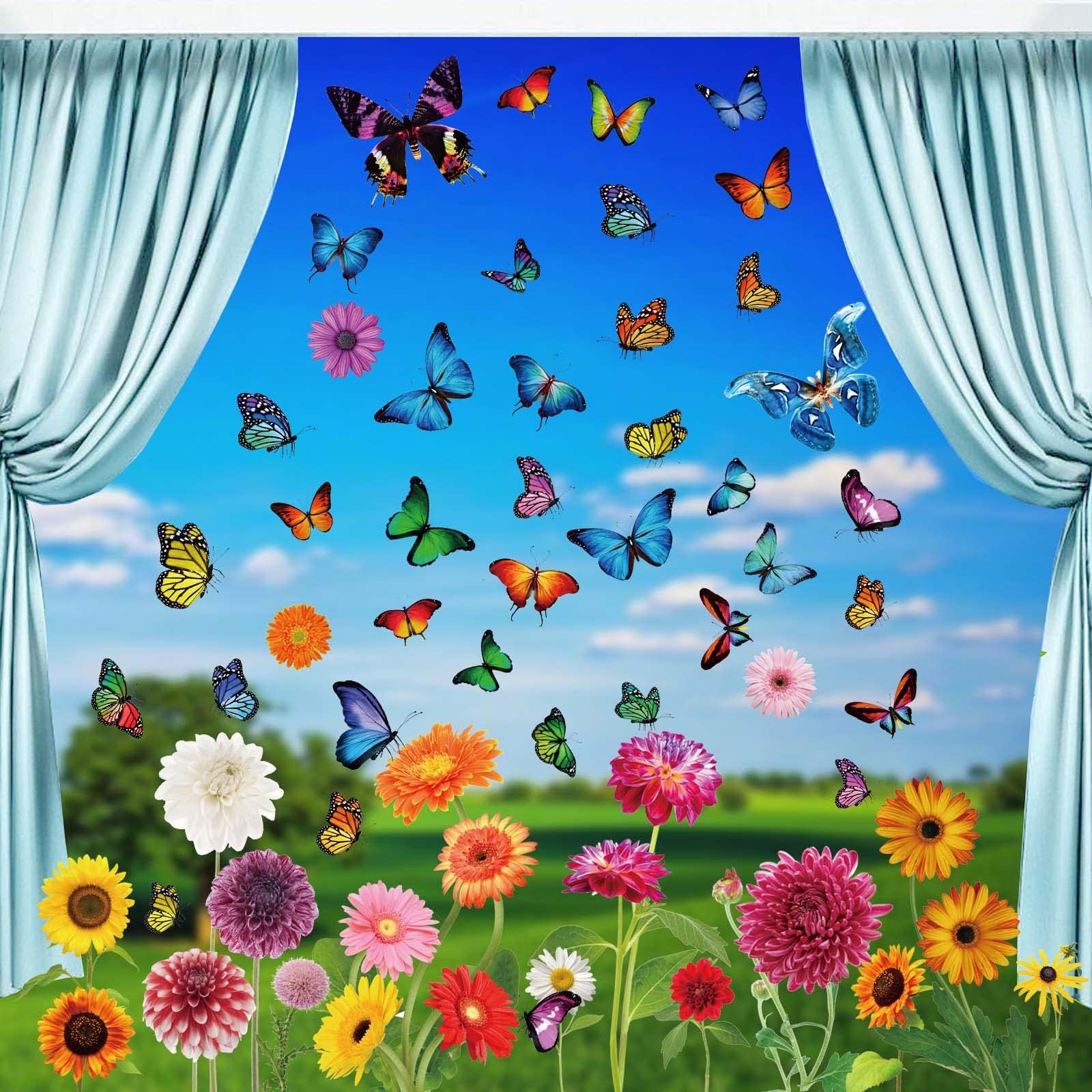 BBLIKE Pegatinas de la ventana de primavera de la 9 hojas de la ventana reutilizable pegatinas mariposa flores Árbol de pájaro Etiqueta engomada de la ventana para la decoración de la Habitación