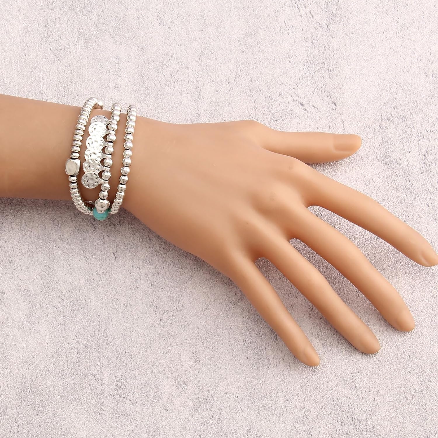 Gold Cuff Bracelet for Women Silver Beaded Bracelets Open Bangle Stackable Stretch Bead Bracelet Boho Jewelry Gifts for Wife Couple