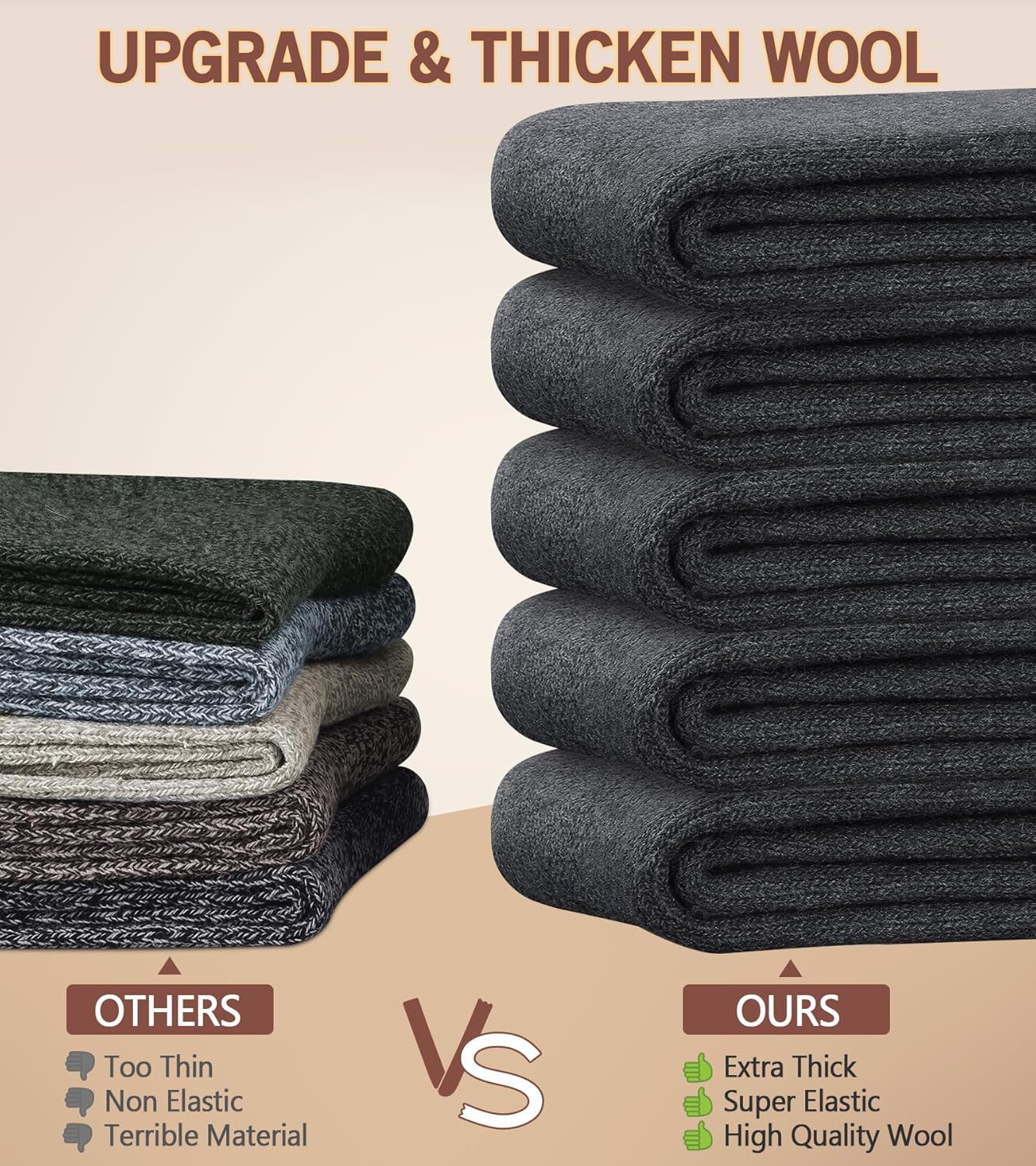 Yeblues 5 Pairs Merino Wool Socks Mens, Thick Warm Winter Socks, Hiking Socks Soft Casual Socks for Men - Image 2