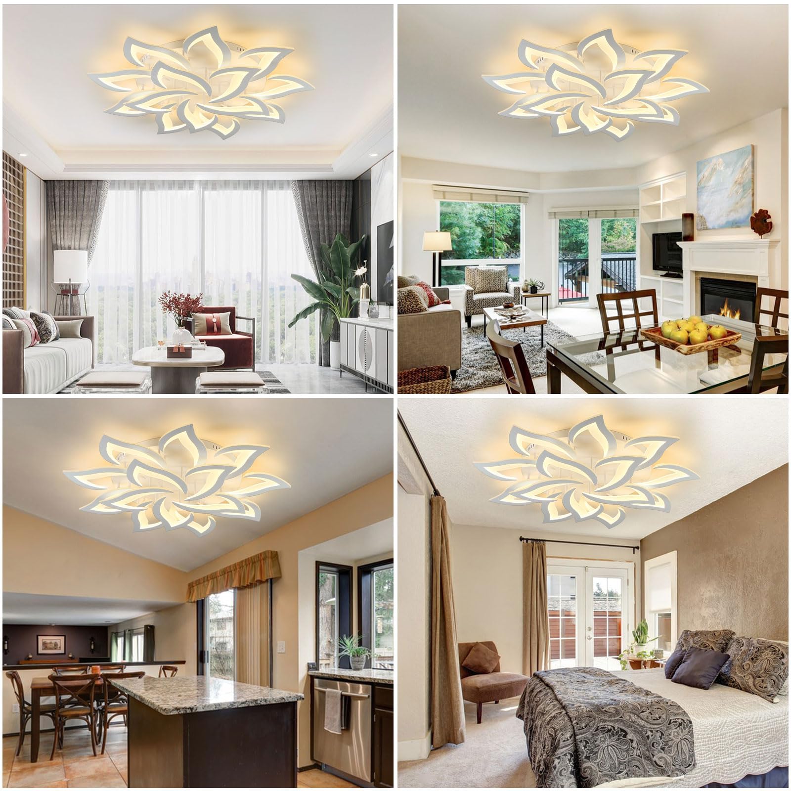 Sky angle Plafoniera LED Dimmerabile, Lampada da Soggiorno Con Telecomando, Moderna Lampadario, Lampada da Soffitto Per Camera da Letto Illuminazione da Soffitto, Plafoniera a Fiore 14Teste/100cm/130W