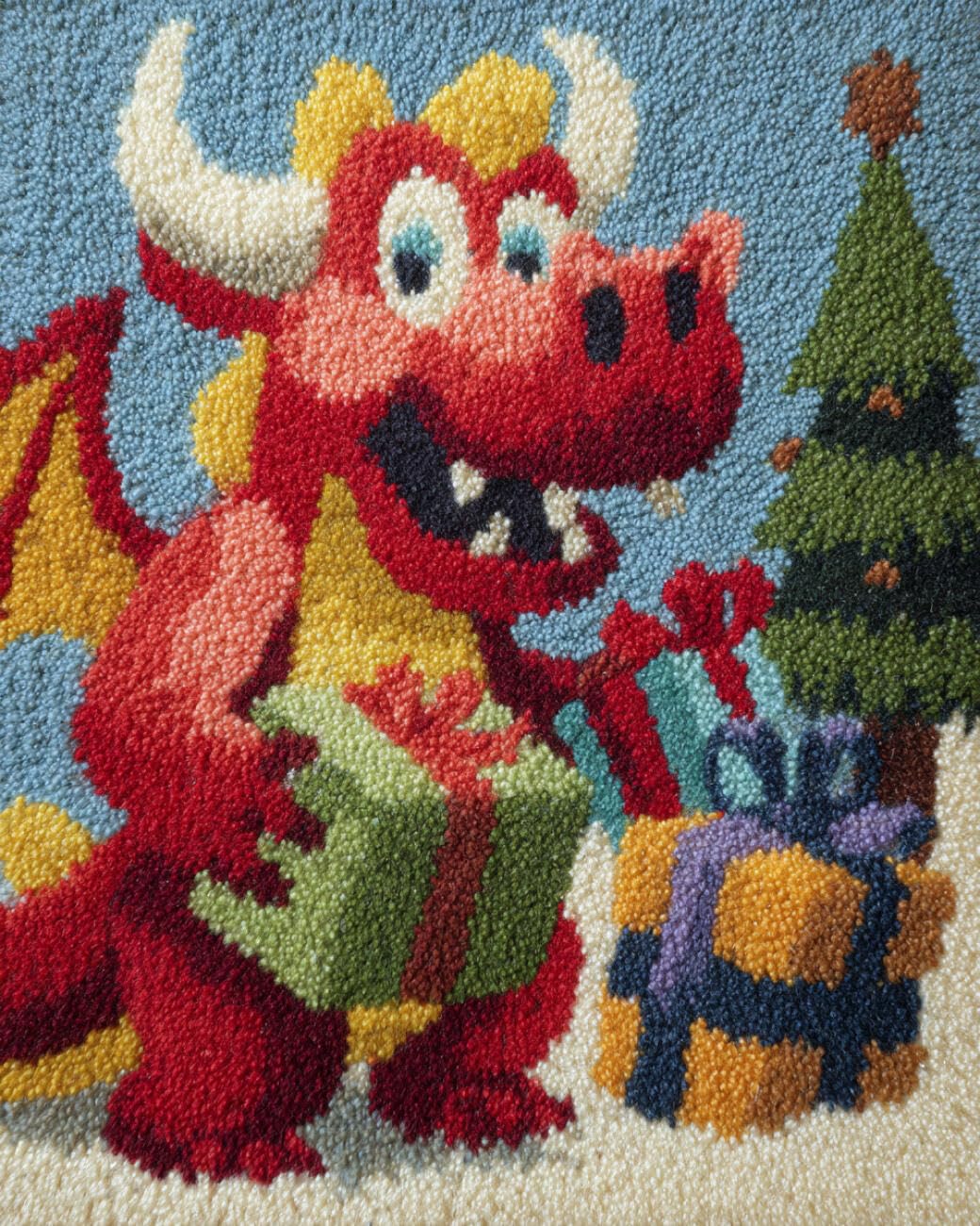 AMBATTERY Latch Hook Tapestry Kit Cartoon Dragon 90x120cm