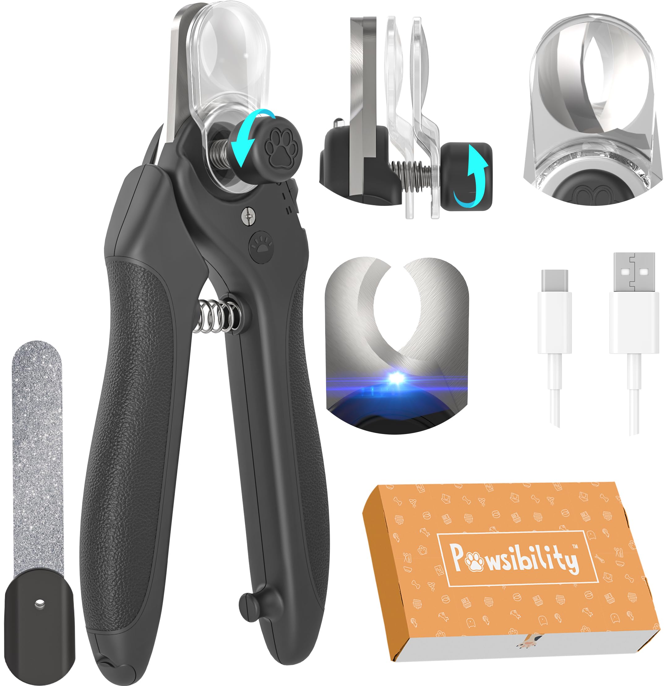 Pet Nail Clipper PRO 2026 -​​ ​​Quick-Vision LED Light | 2-Stage Adjustable Professional-Grade Blade | Adjustable Magnifier Safety Guard - for Cats, Small, Medium and Large Dogs​ - Black