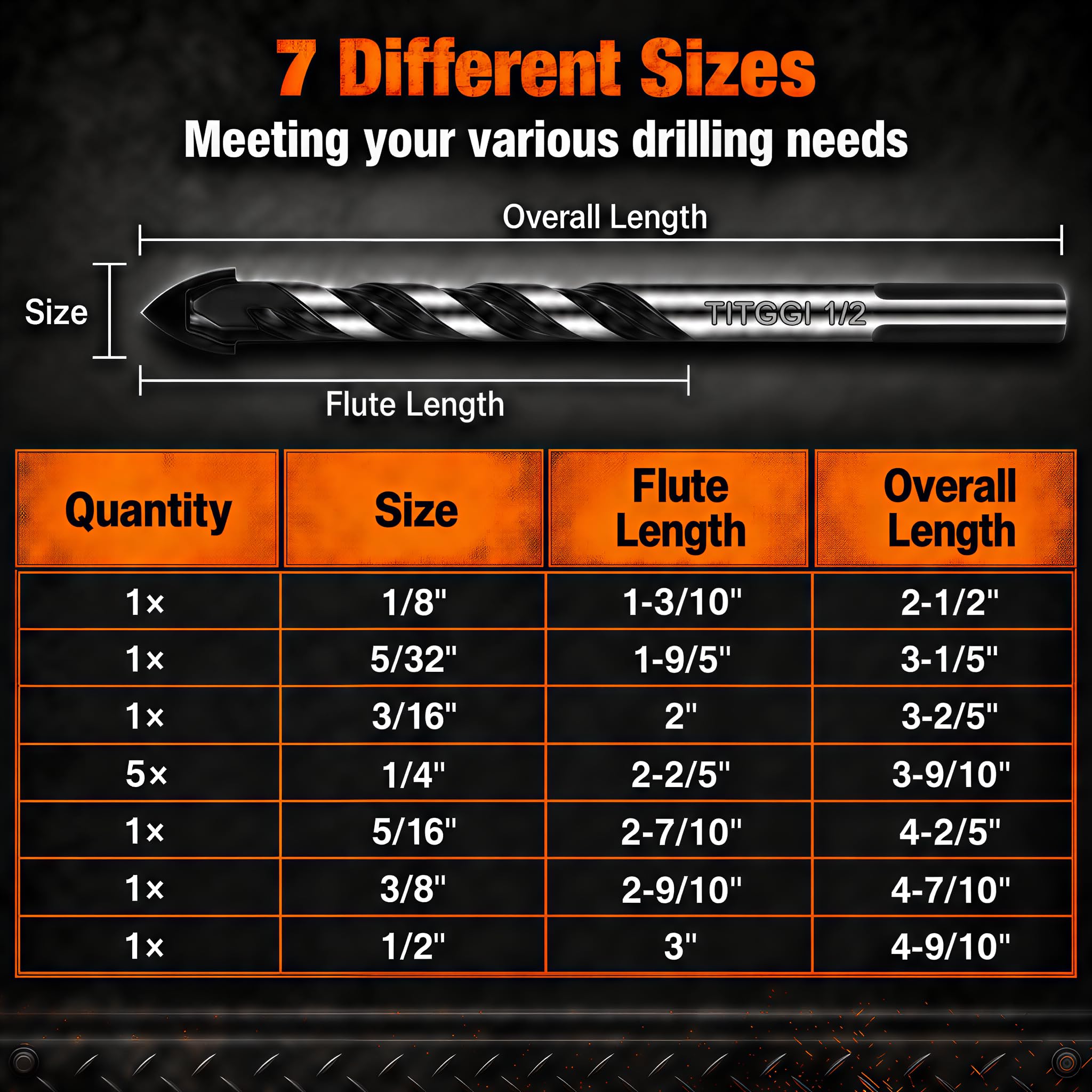 TITGGI 11-Piece Masonry Drill Bit Set - Concrete & Stone -9 TITGGI 11-Piece Masonry Drill Bit Set - Concrete & Stone -9