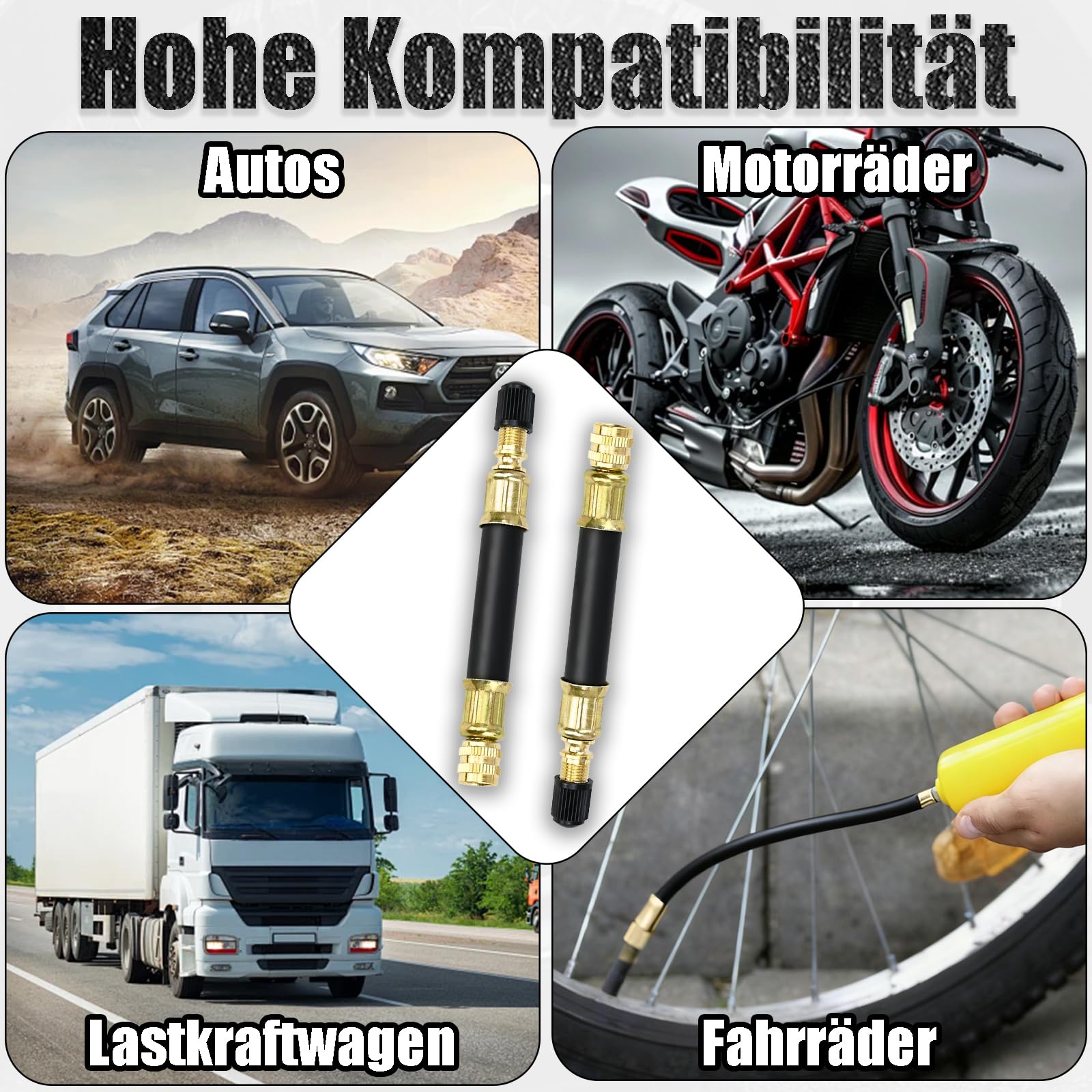 2 Stück Ventilverlängerung Autoventil, 102mm Flexible Gummi Autoventil Verlängerung Ventiladapter Reifenventil Verlängerung Adapter Reifenventilverlängerung für Auto Motorräder Fahrrad - 5