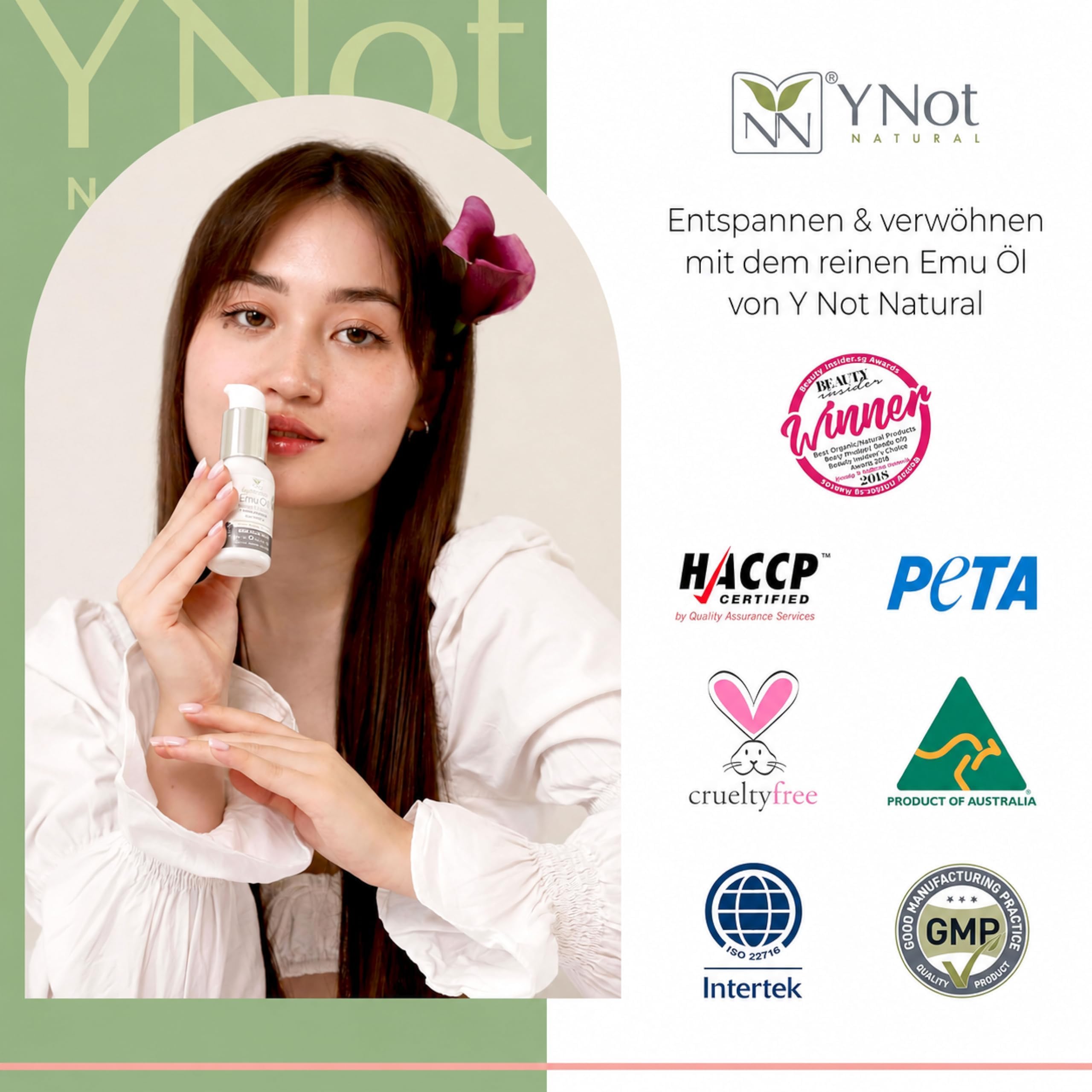 Y Not Natural Emu Öl Ohne Duft, 1er Pack (1 x 200 ml) | Reines australisches Emuöl, reich an Omega 3, 6, 7 und 9, feuchtigkeitsspendend für trockene Haut, Gesicht und Körper, vegan