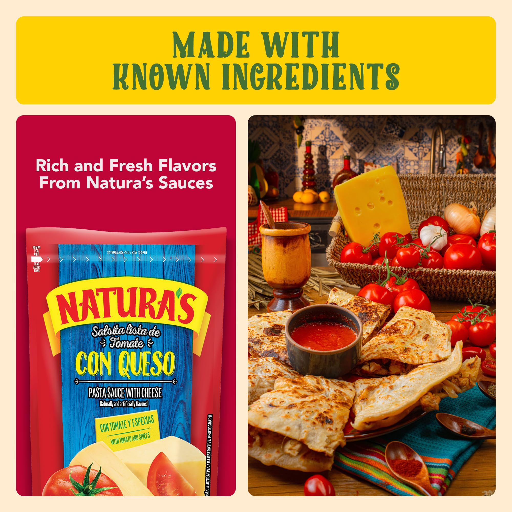 NATURA'S Cheese Pasta Sauce, Ready-to-Eat Salsa Con Queso in 7.1oz. Easy-Open Pouch (Pack of 3)
