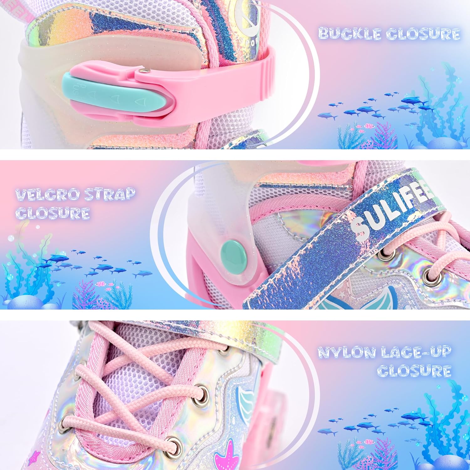 SULIFEEL Adjustable Kids Roller Skates for Boys Ages 3-5 5-8 6-12 with 4 Sizes Adjustable Light up Wheels, Best Children Gift for Beginners Indoor Outdoor Sports - Image 3