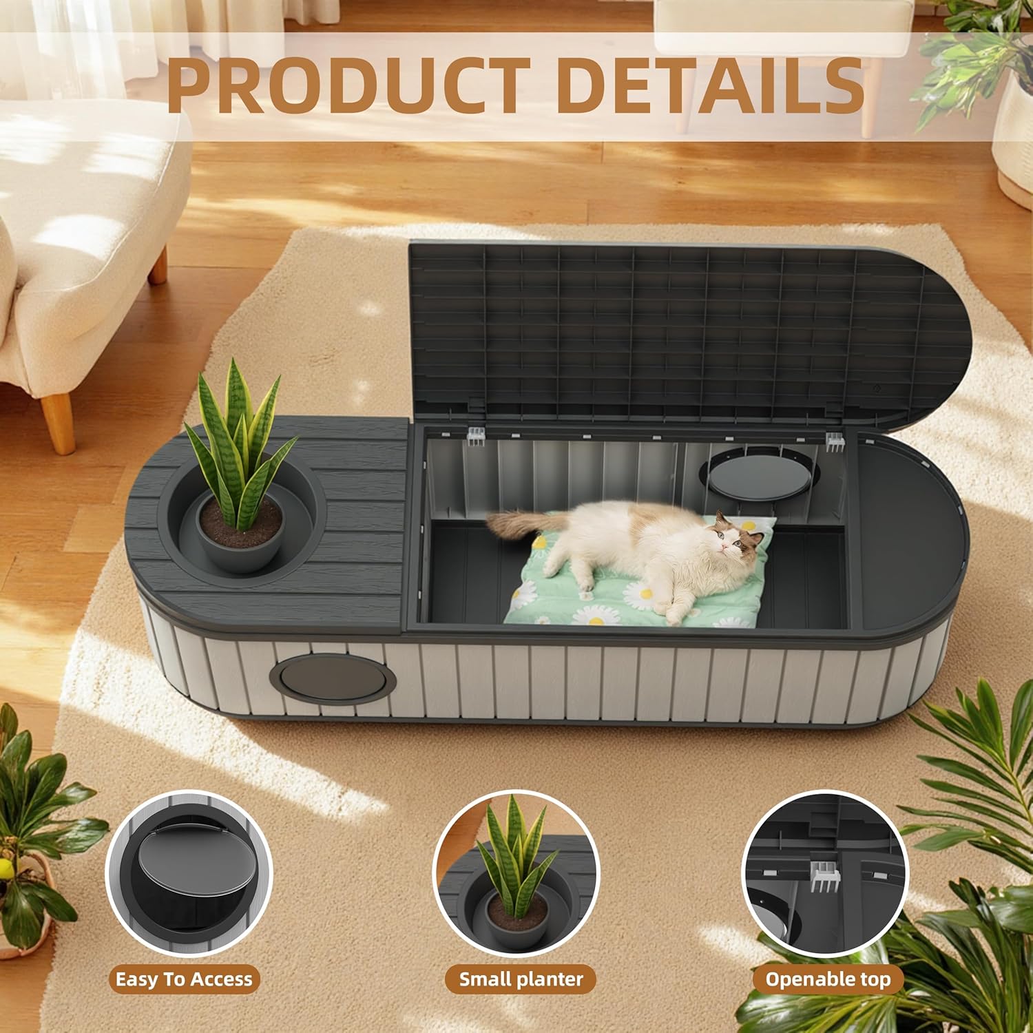 Cat Litter Box Enclosure Resin Hidden Litter Box Furniture with 0penable Top Odor Control Vented Design Multi Functional Side Table Spacious Indoor Cats House with Two Exits Gray