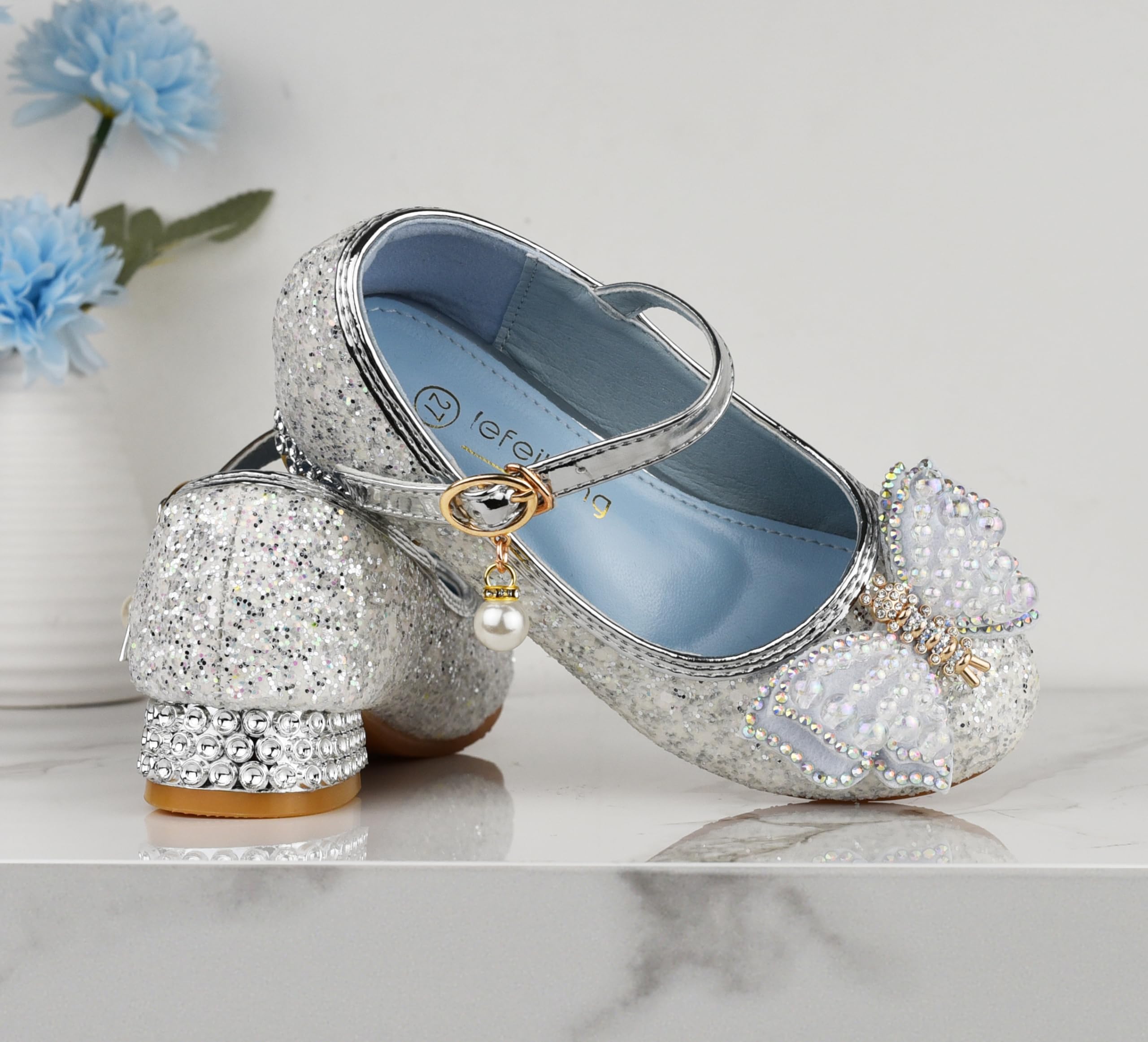 Zapatos de Princesa para Niñas, Zapatos con Lentejuelas Purpurinas Elegantes para Disfraz, Fiestas, Bodas