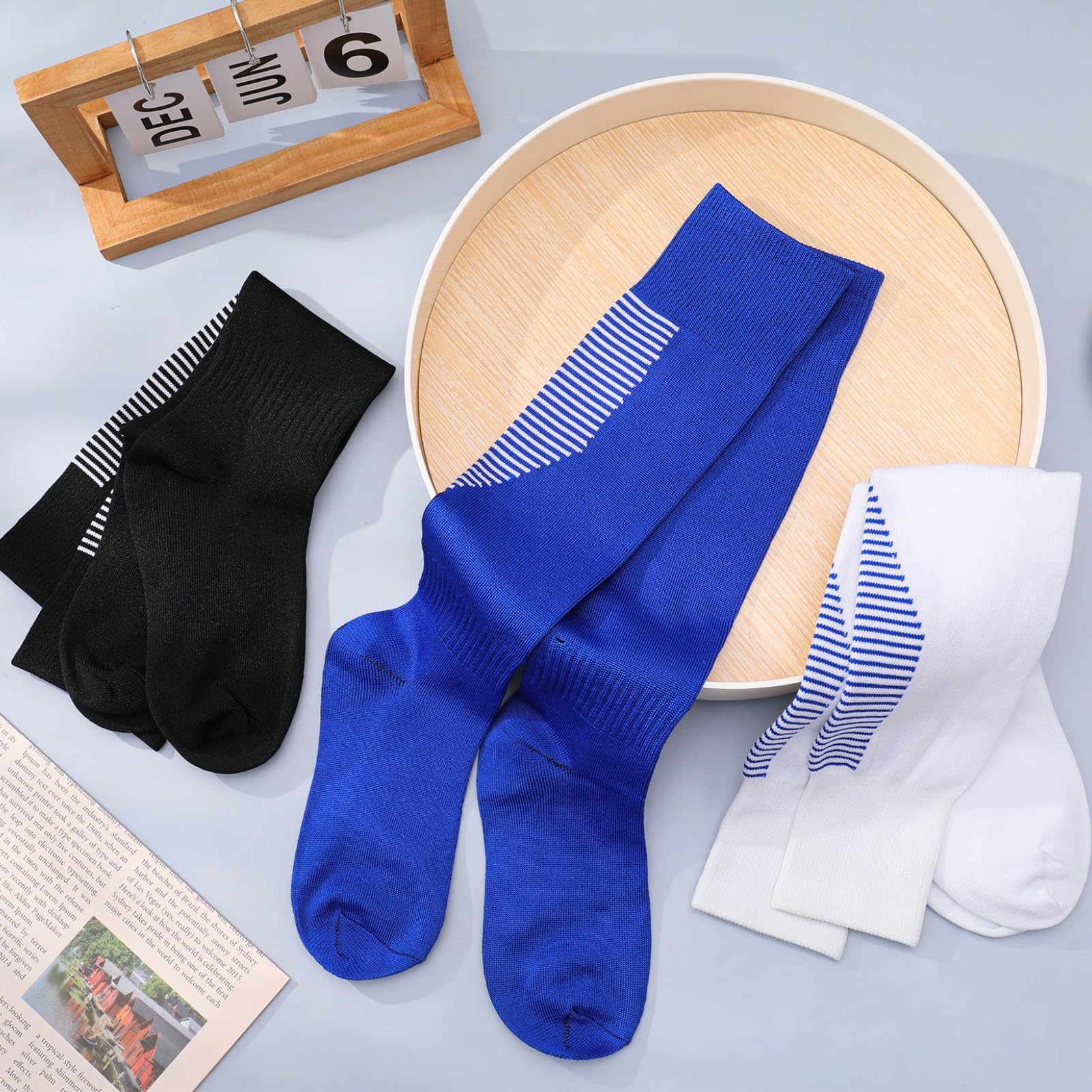 3 Paia Calzettoni Calcio Bambino, Calze Antiscivolo Unisex, Calze Calcio Bambino, Calzini Antiscivolo per Ragazzi e Ragazze, Calzettoni Calcio(Stile B)