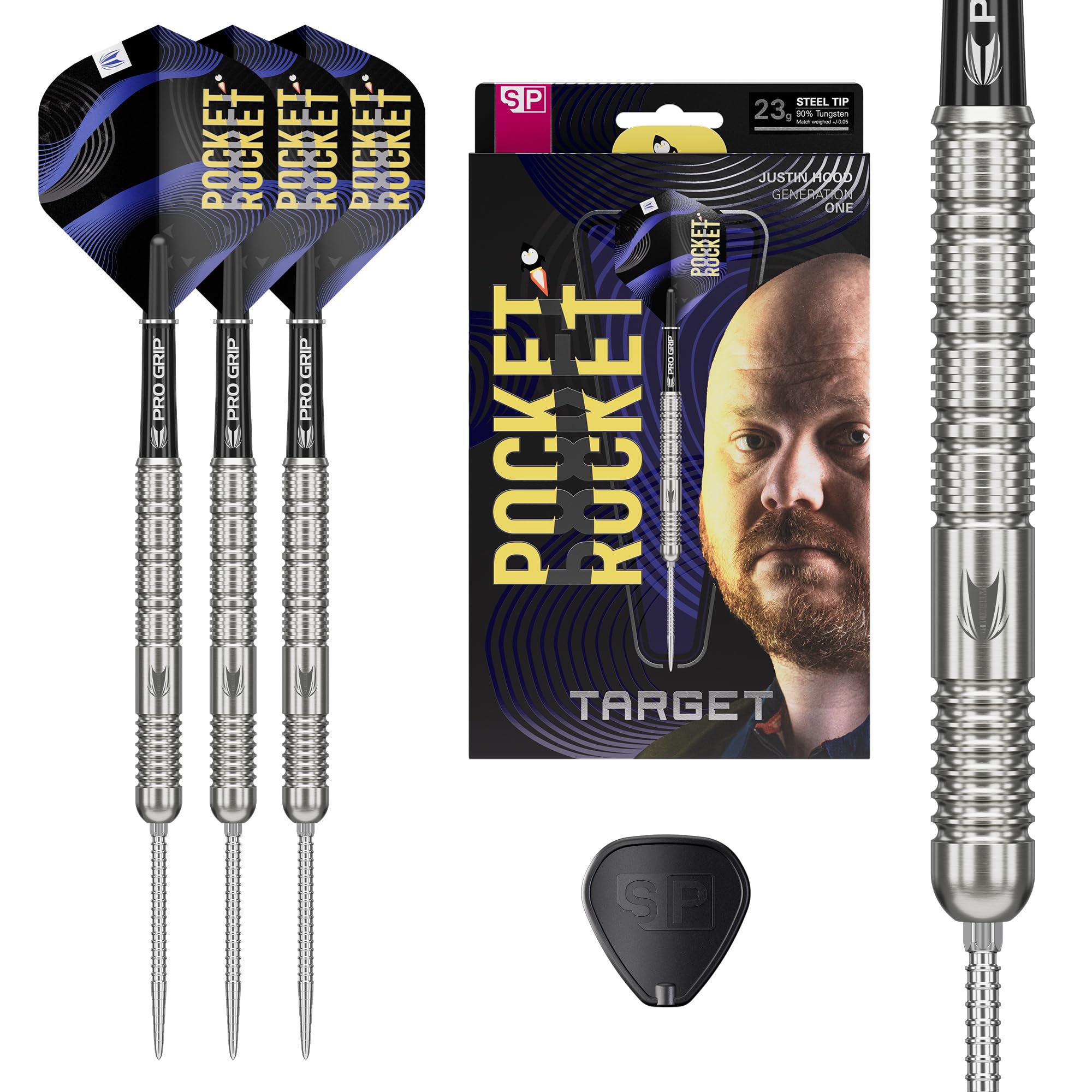 Target Darts Justin Hood G1 Steel Tip 90% Tungsten Swiss Points Darts, 23G