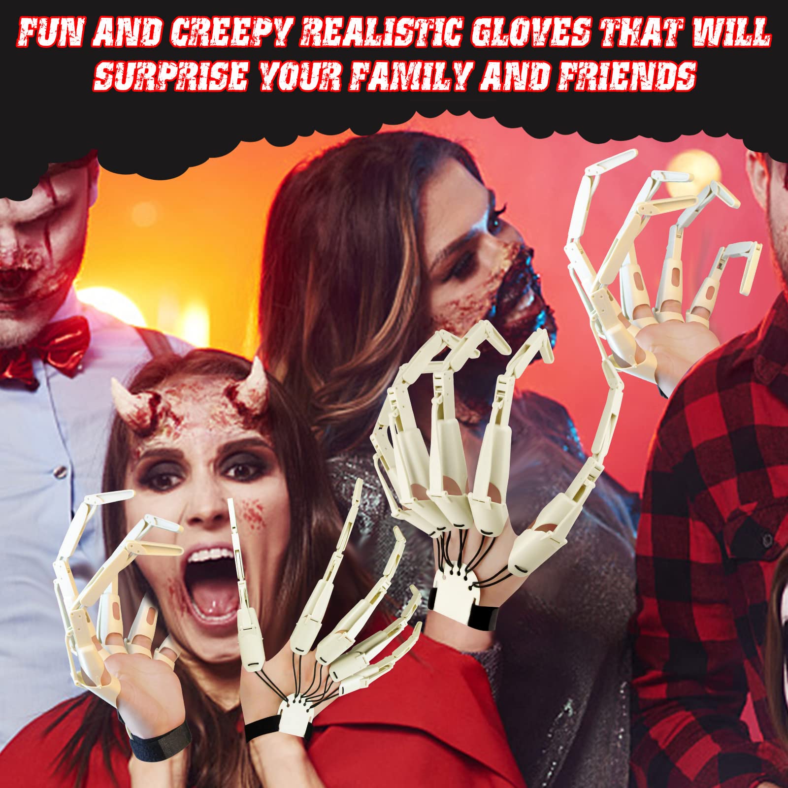Gants à Griffes Articulées HELIAN Pour Halloween - Doigts Longs Flexibles - Cosplay Effrayant - Noir