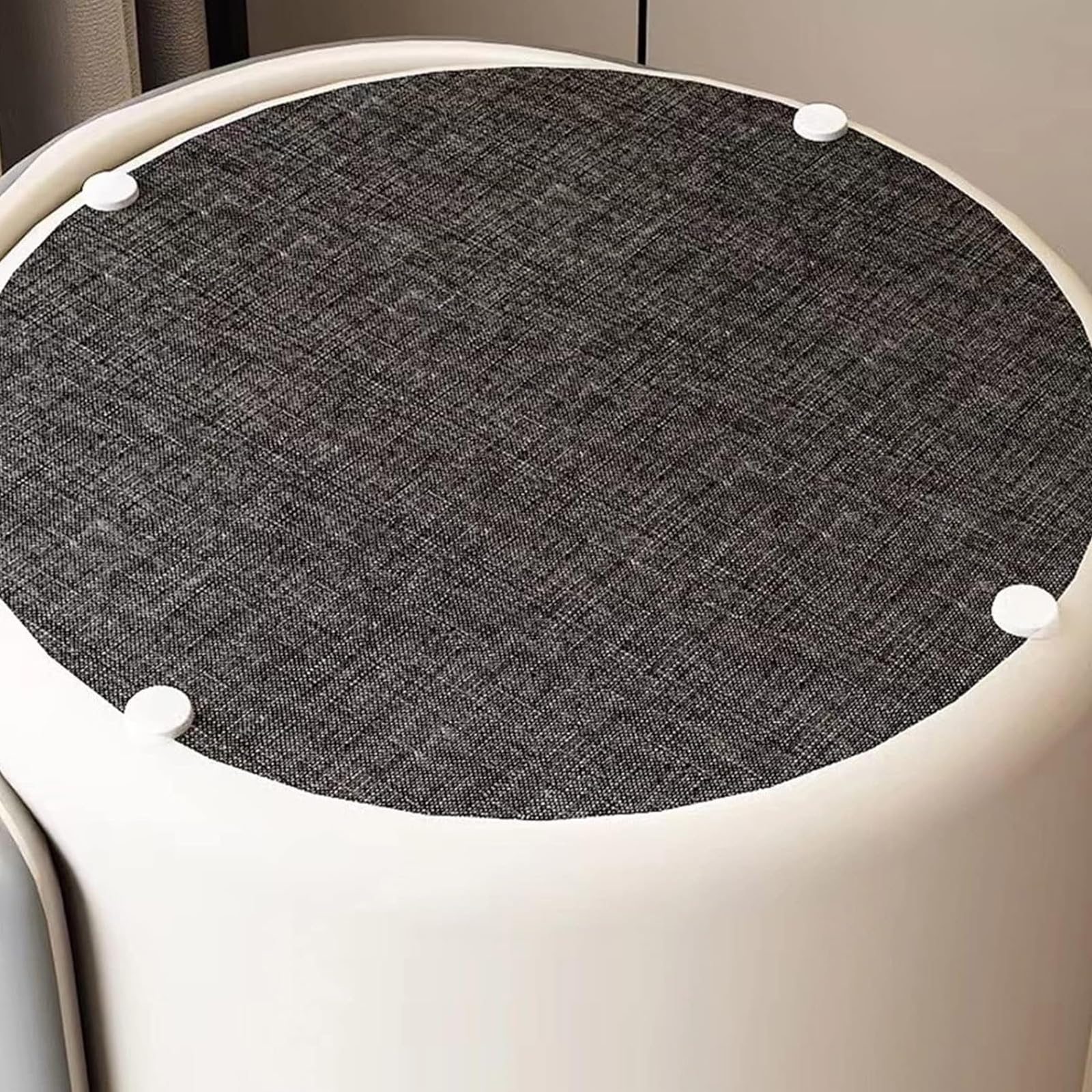 Pouf poggiapiedi Tondo, Sedia Vanity per Sala Trucco Poltrona da Salotto e Camera da Letto Poltroncina per Salotto con Seduta Morbida Imbottita 37 * 55 * 44cm,off White