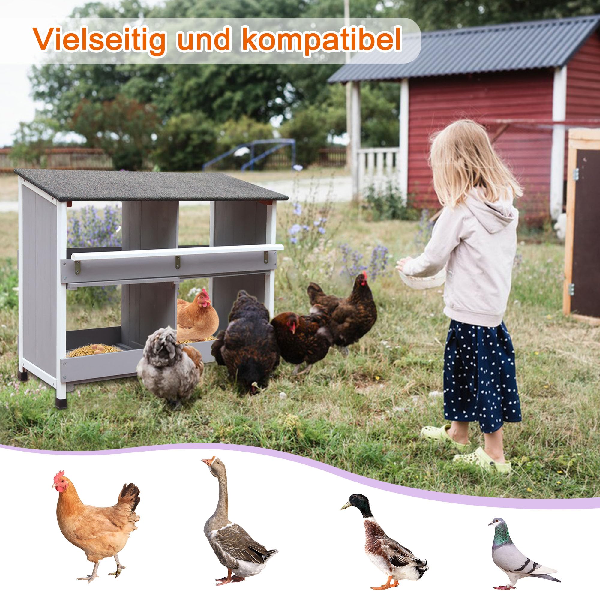 Legenester für Hühner, Hühnernest mit geneigtem Boden, mit Lüftungslöchern, Leichte Reinigung, 6 Abteile Hühnerstall Winterfest LxBxH 100 x 38 x 82 cm, Legkammer