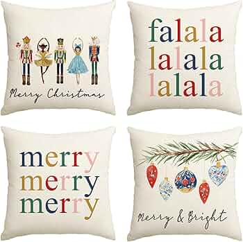 AVOIN colorlife Merry Christmas Nutcracker Throw Pillow Covers, 20 x 20 Inch Winter Holiday Party Cushion Case Decoration for Sofa Couch Set of 4