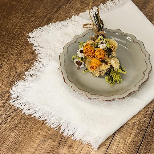 Miniatura 5 de Servilletas de tela hechas a mano con flecos, 18 x 18 pulgadas, juego de 6 servilletas de lino y algodón versátiles hechas a mano cuadradas rústicas