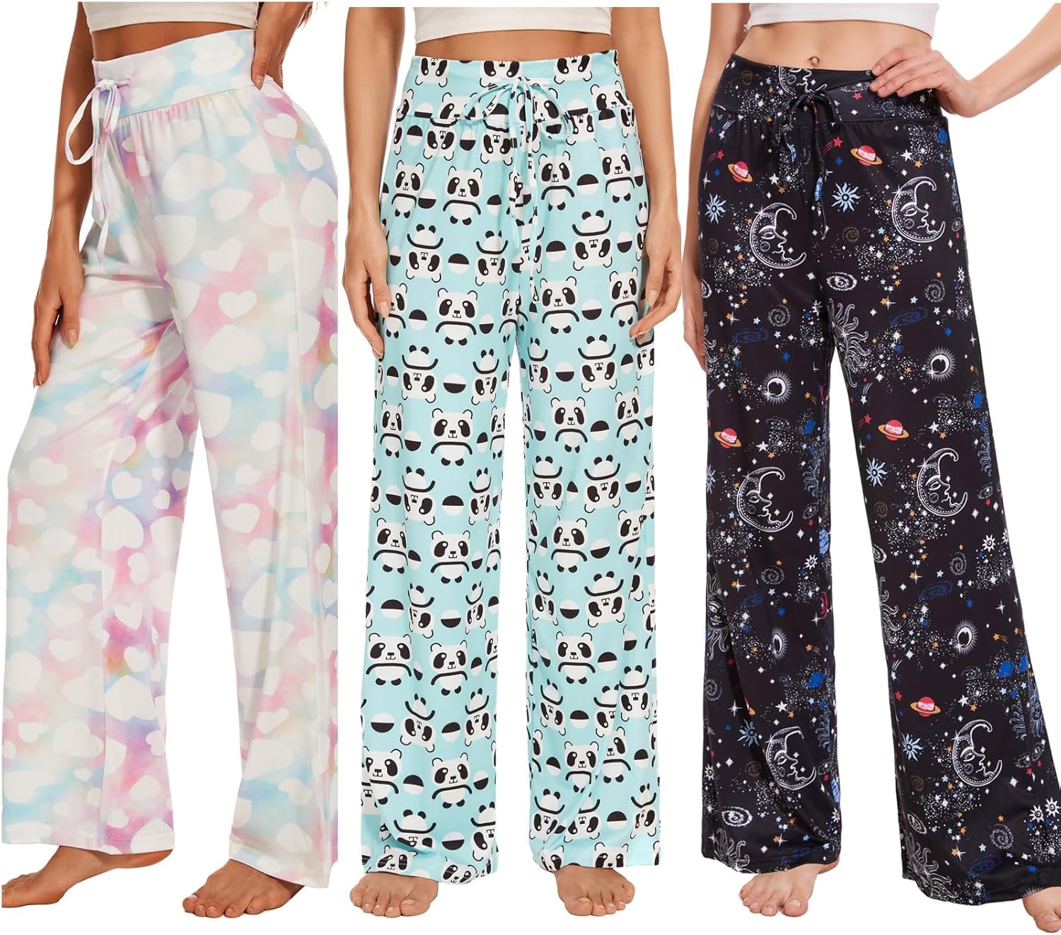 iniber Women's Comfy Pajama Pants Long Casual Drawstring Palazzo Lounge Pants Soft Wide Leg Bottoms