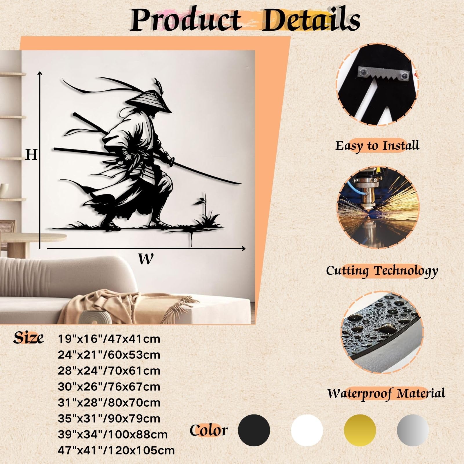Arte de Pared de Metal samurái, decoración Japonesa, Guerrero Ninja, Regalos para Amantes de Japón, decoración de Sala de Estar