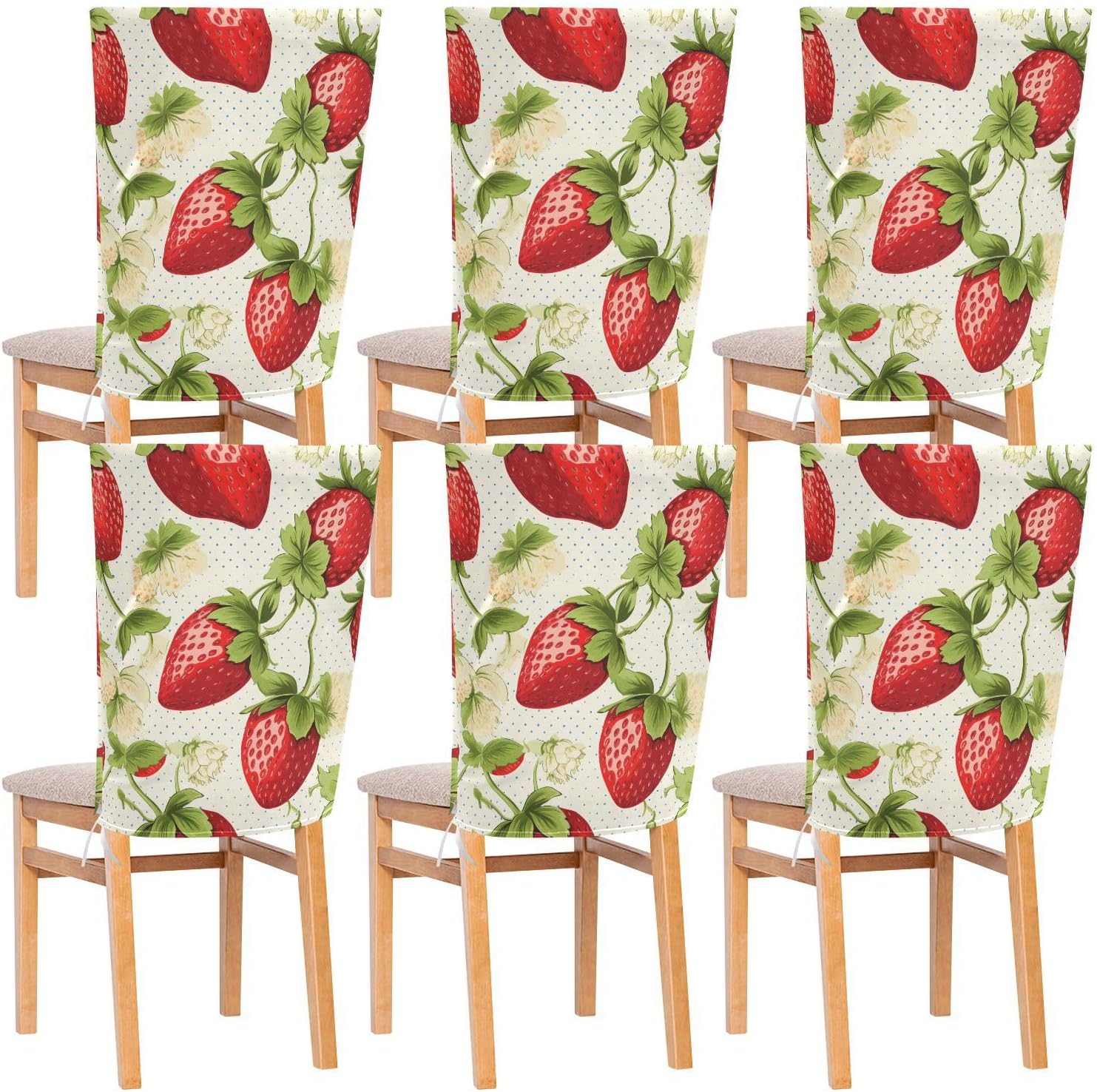 ALAZA Strawberry Dots Chair Back Cover Set of 6, Washable Reusable Removable Chair Slipcovers Decorative Chair Cover for Home Kitchen Wedding Party