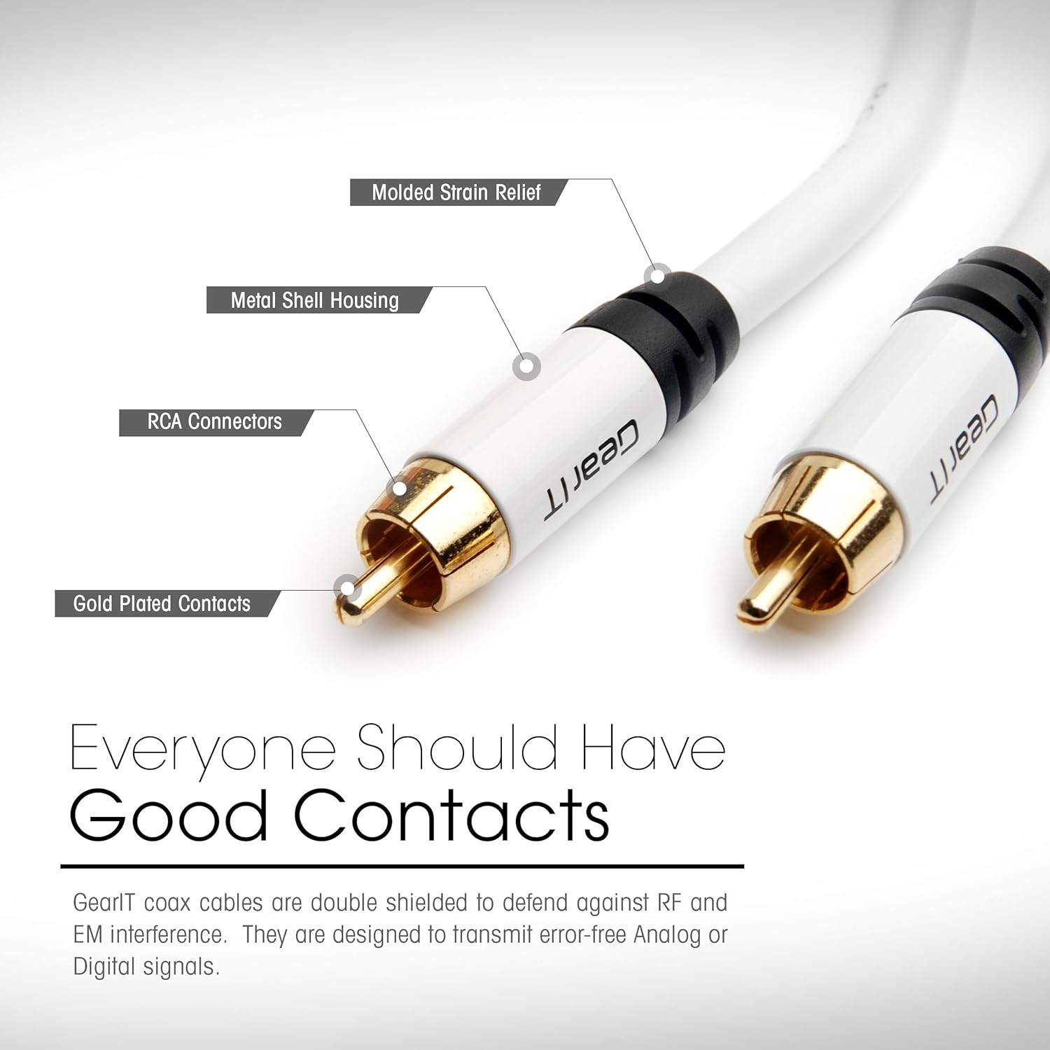 15ft RCA Subwoofer Cable, GearIT 5-Pack Pro Series Gold Plated Dual Shielded 15 Feet RCA to RCA Subwoofer Cable for High Performace Home Stereo and Home Theather System, White