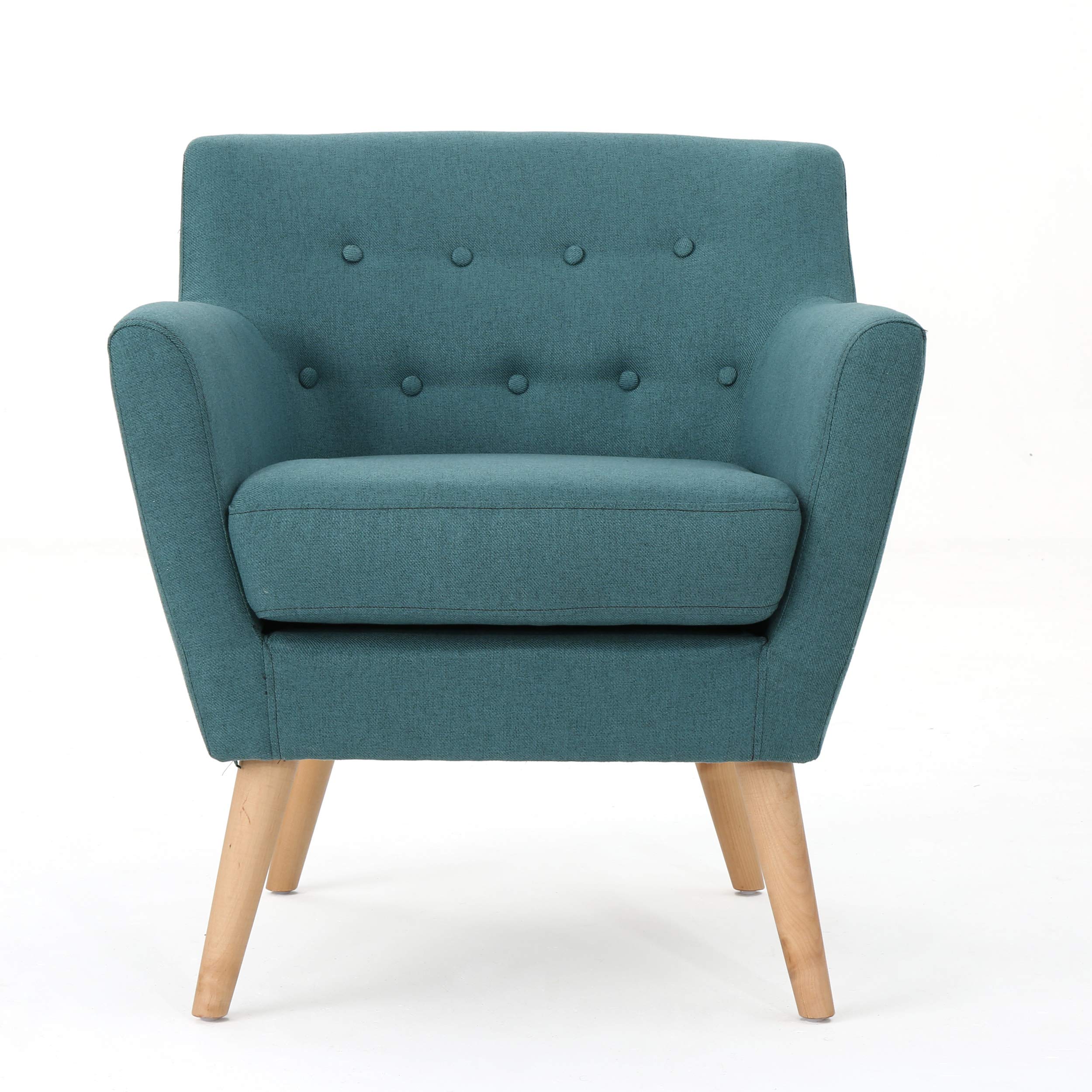 Christopher Knight Home Meena Mid-Century Modern Fabric Club Chair, Dark Teal / Natural