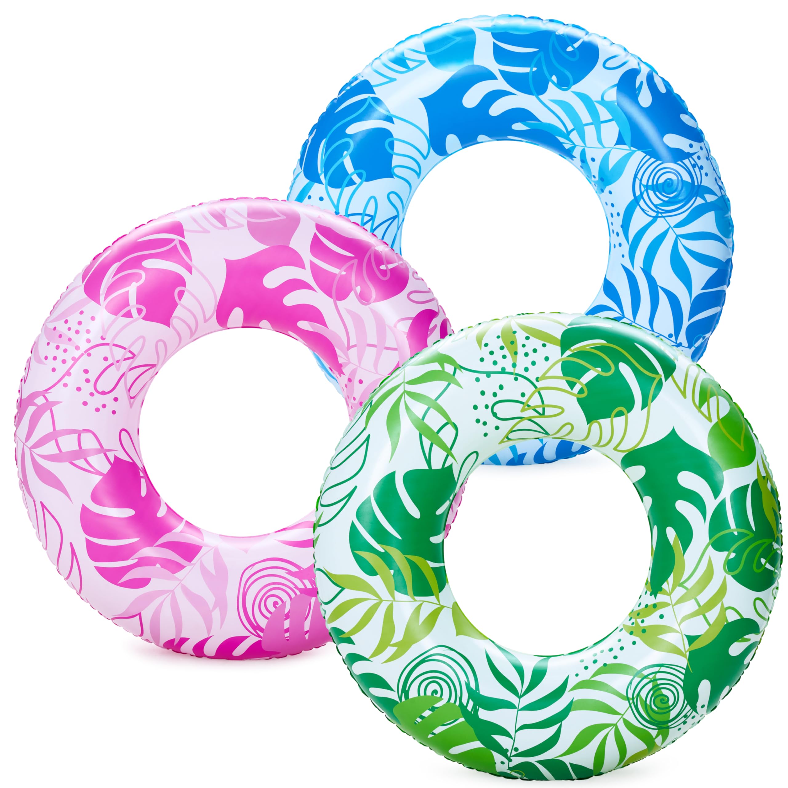 JOYIN 3 Pack Pool Floats, Pool Tube for Kids Swim Rings Inflatable Tubes, Tropical Leaves Floatie Ring Water Toys for Swimming, Summer Beach Party