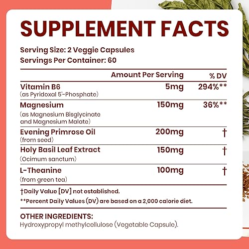 Miniatura 2 de VEV DeepCalm Complejo de magnesio para mujeres  glicinato, malato, B6, L-teanina y albahaca sagrada  Apoyo para magnesio diario y alivio del estrés