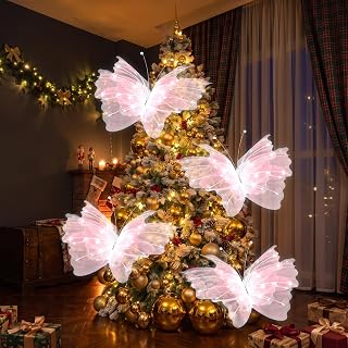 Yinkin 4 Pcs 20'' Christmas Large 3D LED Butterfly Decoration Gradient Pink