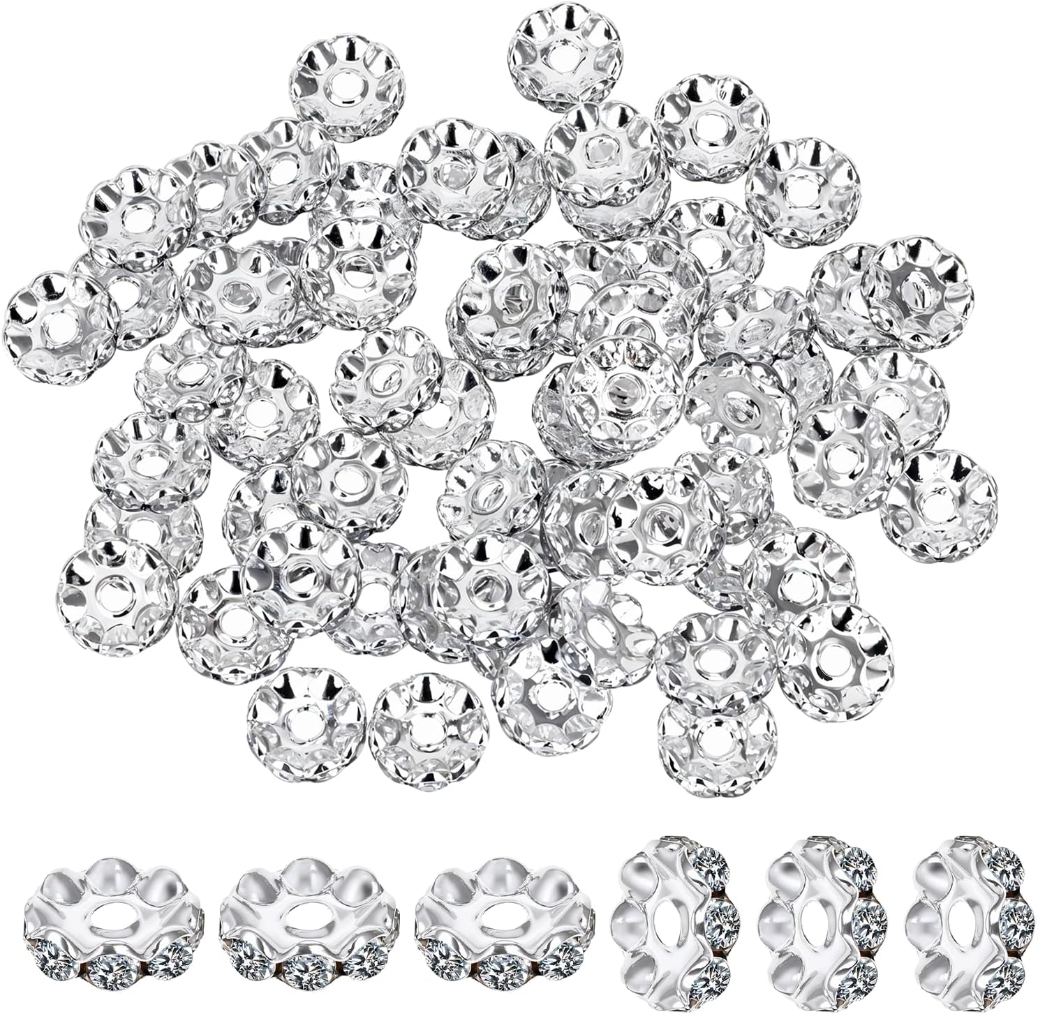 Giantree 100 Pcs 12mm Silver Rhinestone Spacer Beads for Jewelry Making, DIY Pens, Bracelets, Necklaces, Pens
