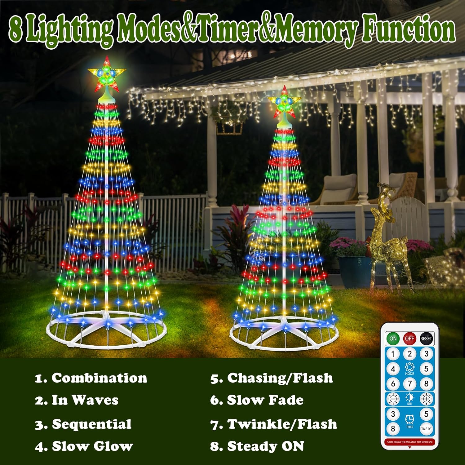 Outdoor Solar Christmas Cone Tree Lights, 6ft 252 LED Christmas Tree Light Show with Star Topper, 8 Modes Timer Remote Lighted Artificial Tree for Xmas Patio Yard Porch Holiday Party Decor, Multicolor