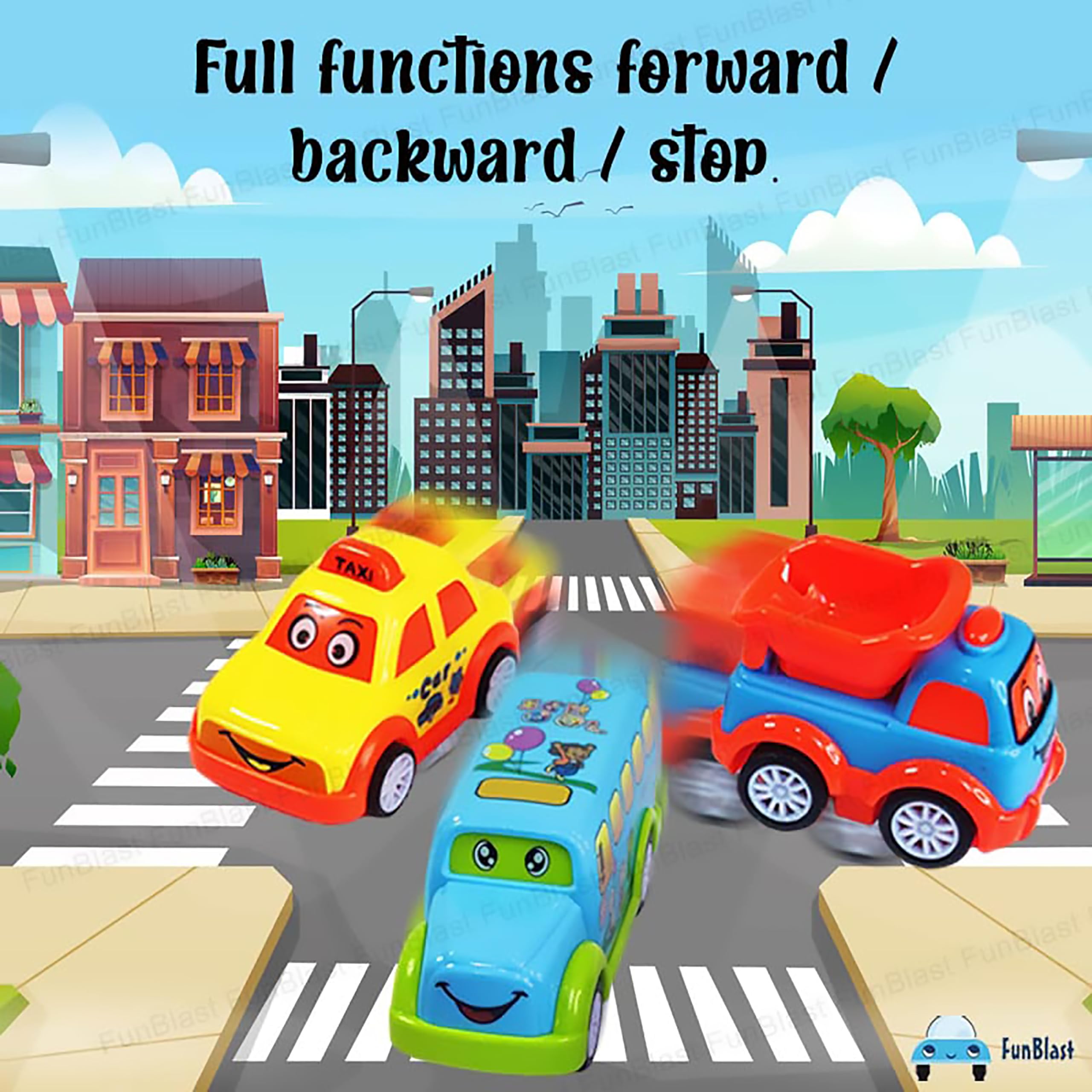 FunBlast Kids Pull Back Vehicles, Push and Go Crawling Toy Car for Kids & Children (Set of 7 Pcs) - Made in India - Multicolor - Image 5 thumbnail
