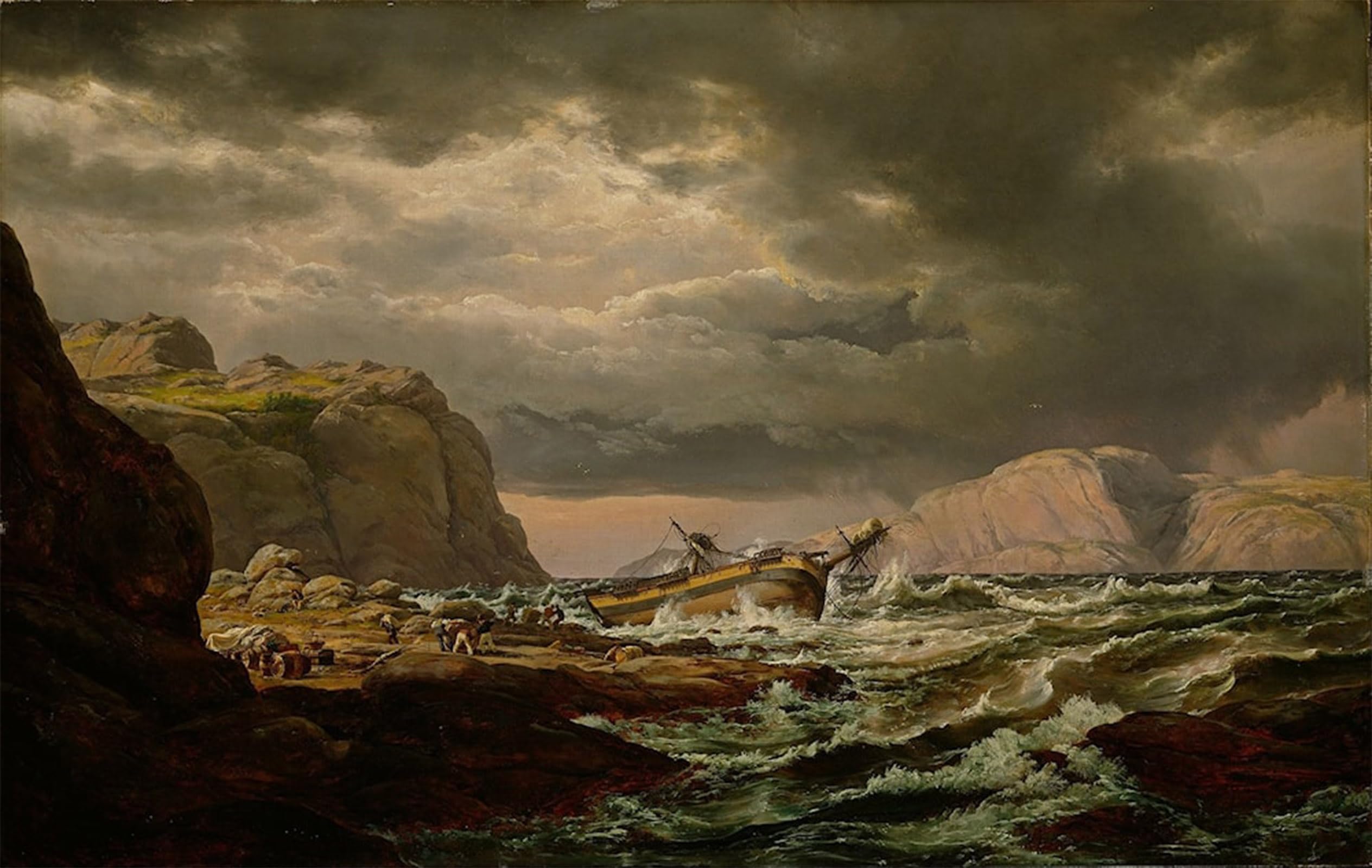 RZHRHJES Famous Painting Poster Art Canvas Print Retro Picture Shipwreck on the Norwegian by Johan Christian Clausen Dahl Poster Wall Art for Office Decor 60x90cm