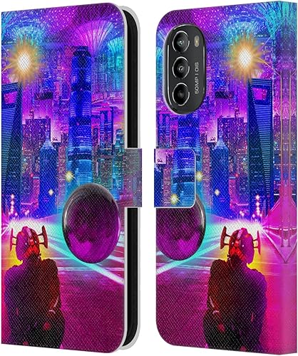 Head Case Designs Officially Licensed Dave Loblaw Synthwave Street Sci-Fi and Surreal Leather Book Wallet Case Cover Compatible with Motorola Moto