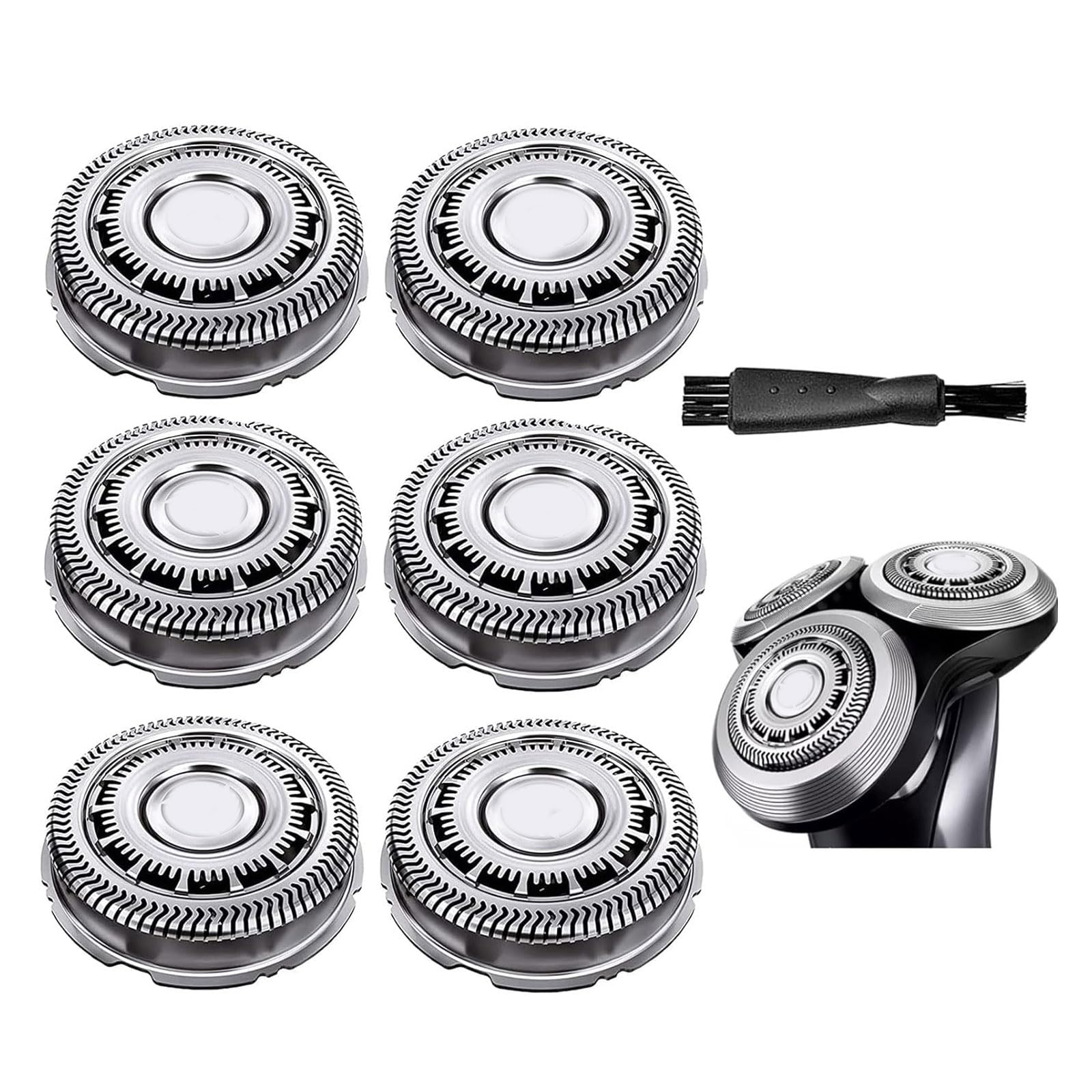 SH60 Replacement Heads Compatible with Philips Series 6000 S6xxx, S6880/81, S6810/82, S6850/85,Compatible with Norelco Shaver Cleaning Brush S6xxx Series 6Pcs with Cleaning Brush