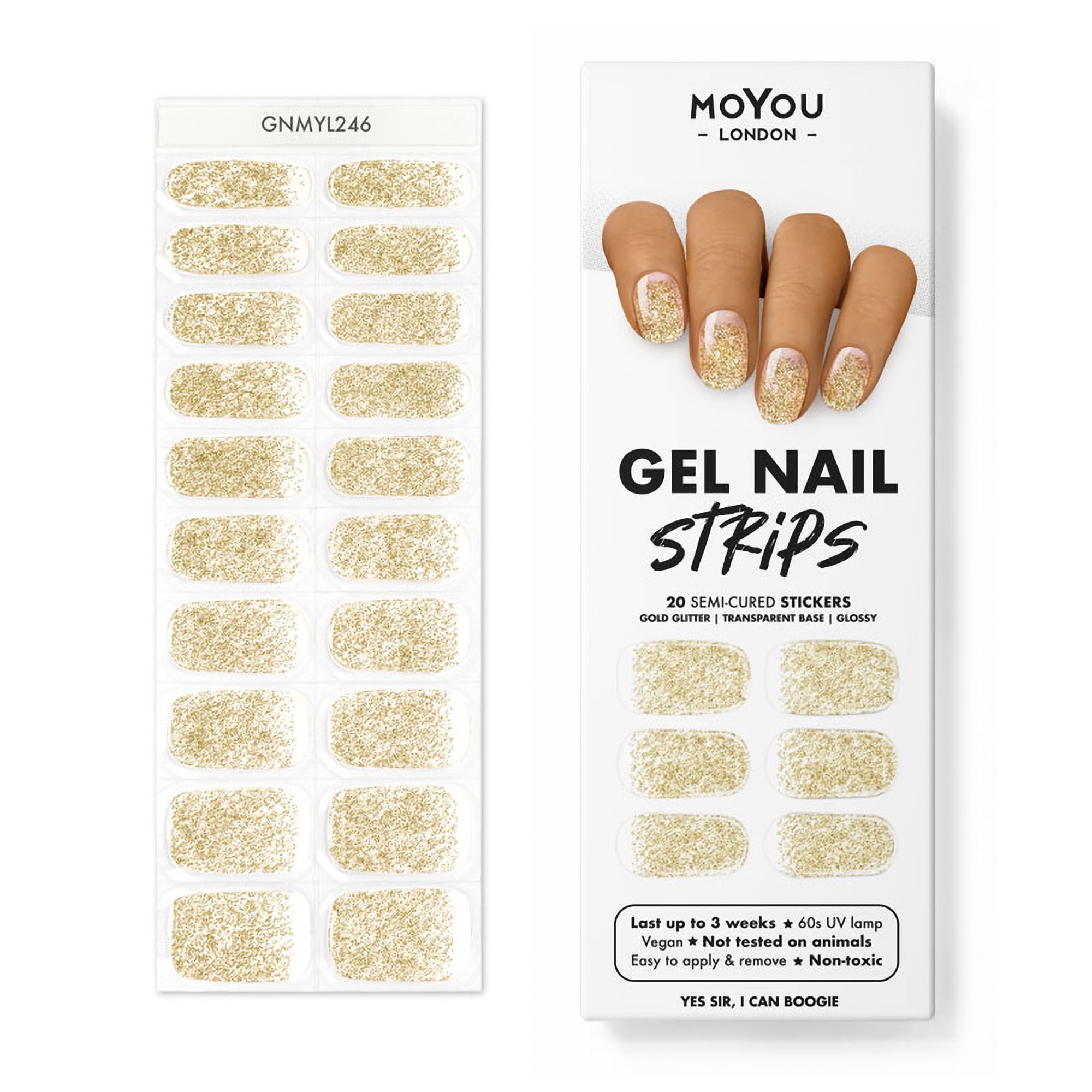 MOYOU LONDON Semi Cured Gel Nail Strips - 20 Pcs. Nail Wraps for Salon-Quality Manicure - Works with Any UV Nail Lamp - Easy to Apply, Trim, & Remove Gel Nail Stickers