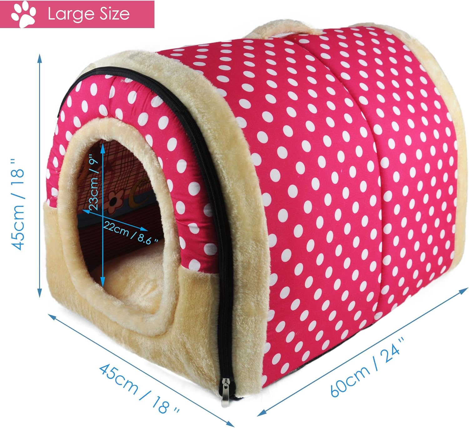 ANPPEX Igloo Dog House, Portable Cat Igloo Bed with Removable Cushion, 2 In 1 Washable Cozy Dog