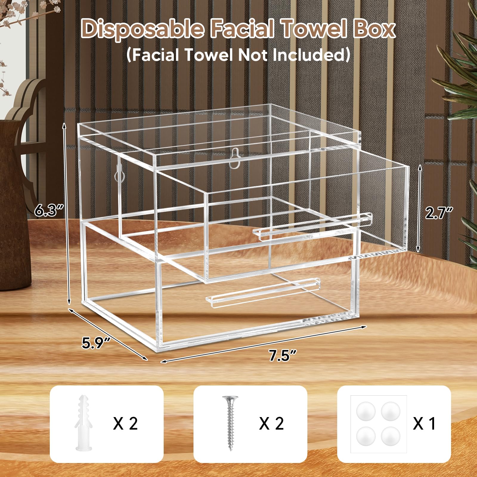 Disposable Face Towel Storage Box - Acrylic Holder With Two Drawers for Clean Skin Club Clean Towel - Wall-Mountable Clear Makeup Organizer (Towels Not Included)