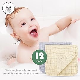 Spotted Play Muslin Burp Cloths 100% Cotton Large 20\'\'x10\'\' Extra Soft and Absorbent Baby Wash Cloths Spit Up Rags - Baby Burping Cloth for Boys Girls Items(12 Pack Ivory, Slate and Emerald Series)