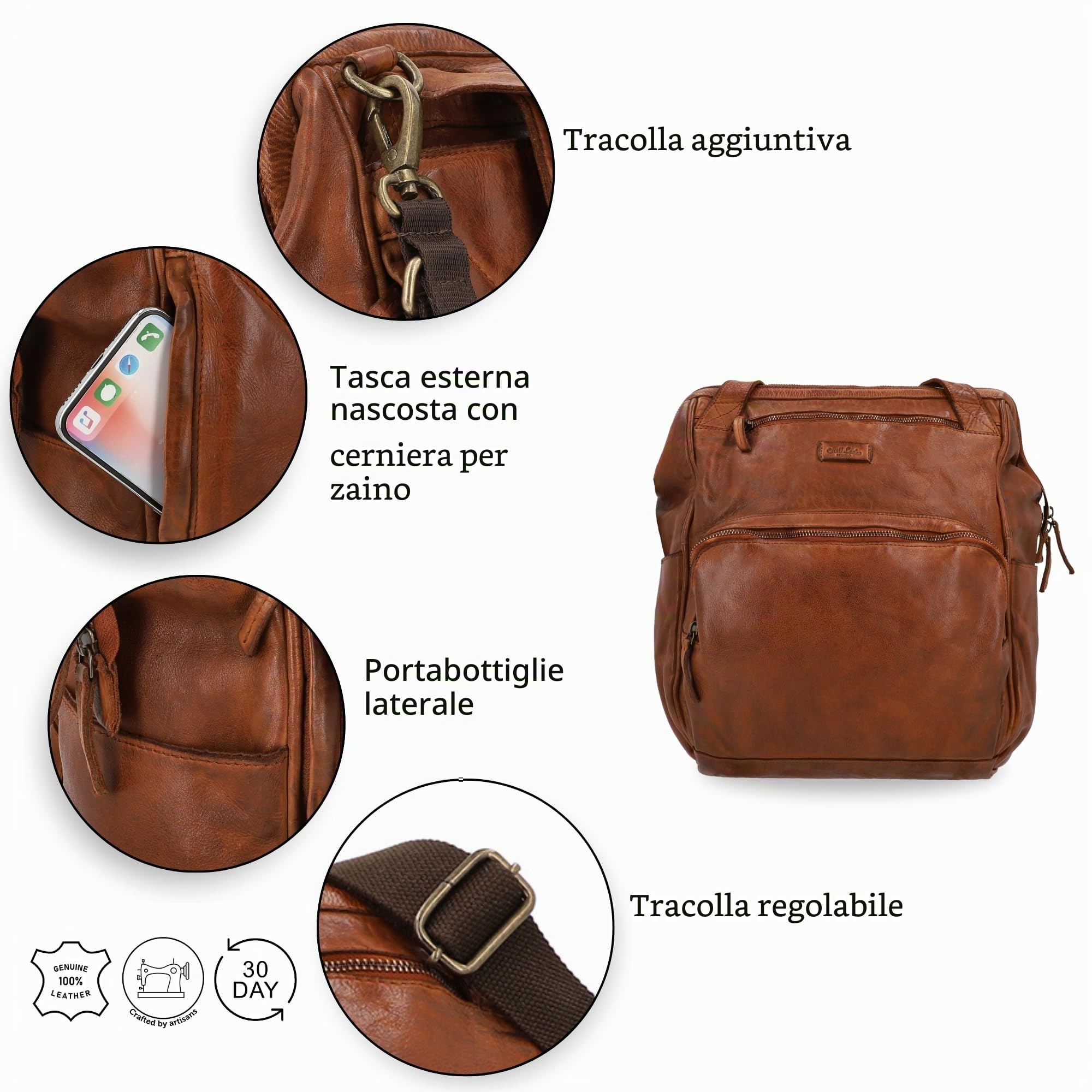 Gusti Leder Zaino Fasciatoio Carina - Unisex Borsa Fasciatoio In Vera Pelle Con Tanti Scomparti Portabottiglie Zaino Per Neonati Per Donne E Uomini Come Organizer Per Passeggini