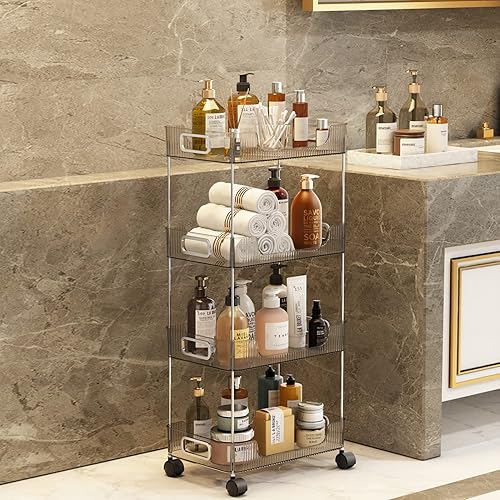 submatches Carrito de almacenamiento delgado, carrito utilitario rodante de 4 niveles con asa y ruedas con cerradura, carrito móvil deslizante para