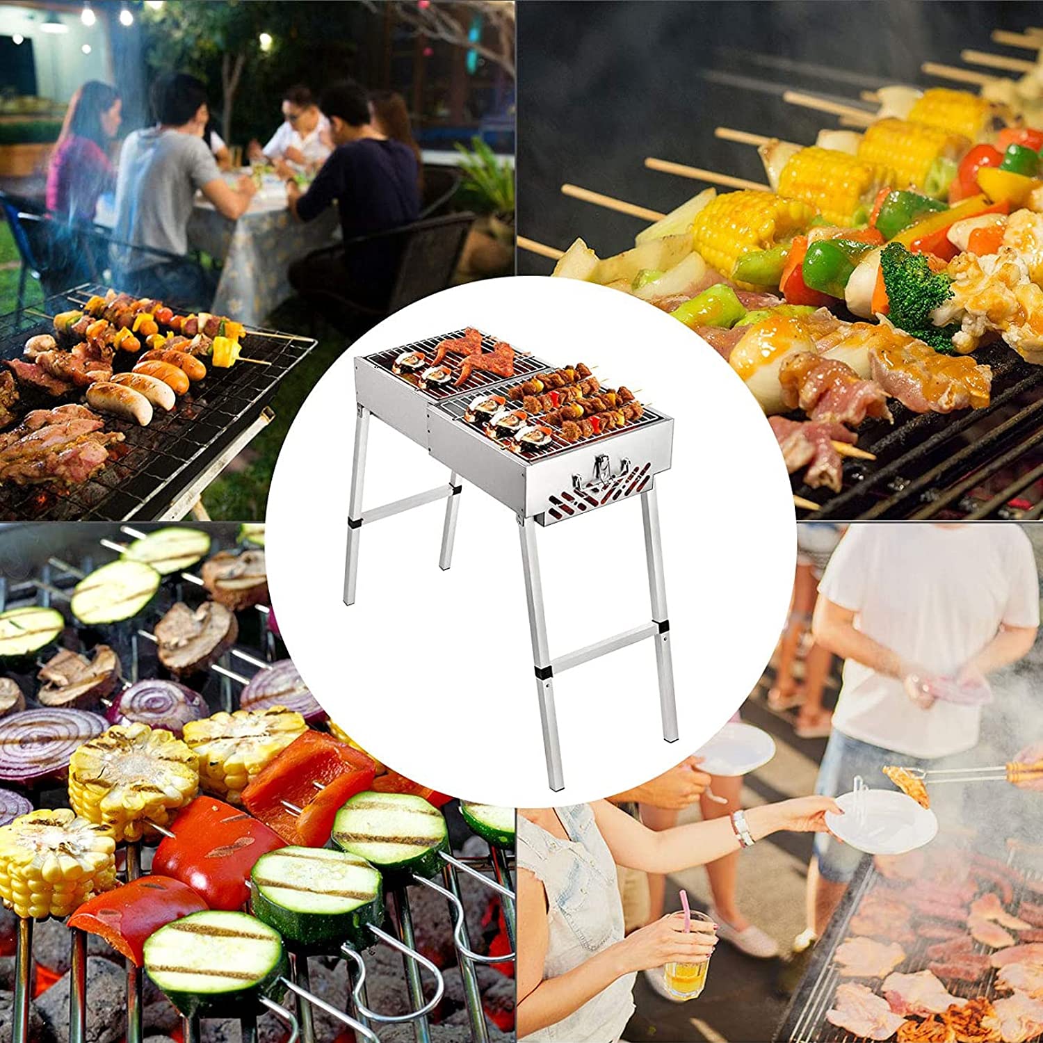 Przenośny grill na węgiel drzewny – składany grill ze stali nierdzewnej do gotowania na świeżym powietrzu, biwakowania i pikników
