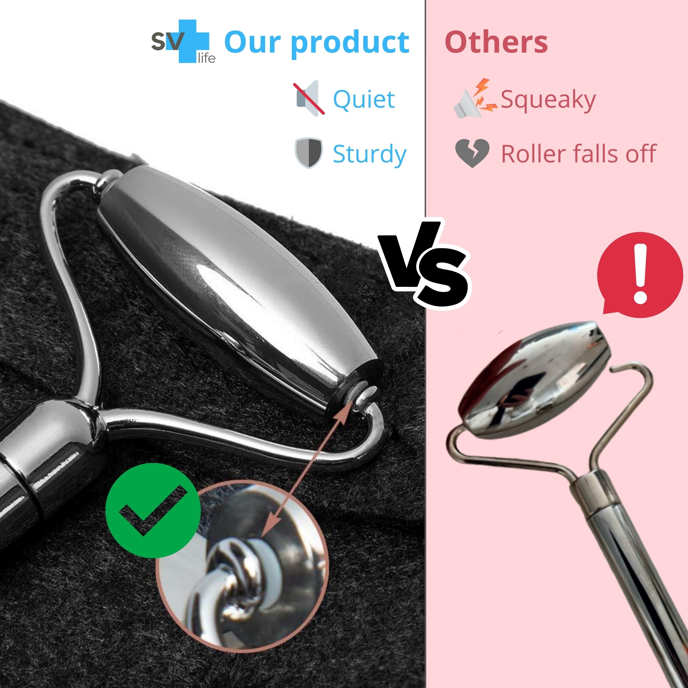 Zestaw Gua Sha i Roller do Twarzy ze Stali Nierdzewnej 304 | Masażer z Efektem Chłodu, Podwójny Roller do Twarzy i Oczu | Drenaż Limfatyczny, Podbródek, Cienie, Worki