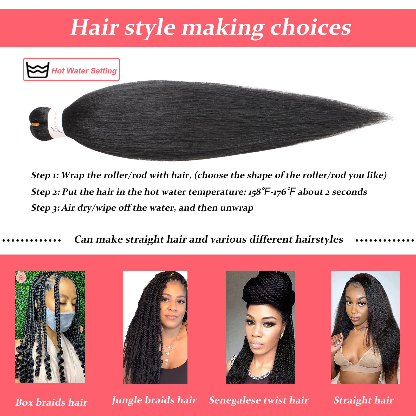 Xtrend 16 Inch Dark Brown EZ Braids 3Packs Pre-Stretched EZ Braiding Hair Extensions for Box Braids Hair Hot Water Setting Synthetic Fiber Hair Extensions(3Packs,4#) - Image 3