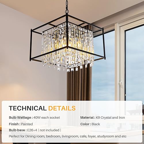 Miniatura 7 de Candelabros modernos de cristal negro, lámpara de comedor de 16 pulgadas, altura ajustable, lámpara colgante de techo de lujo para entrada,