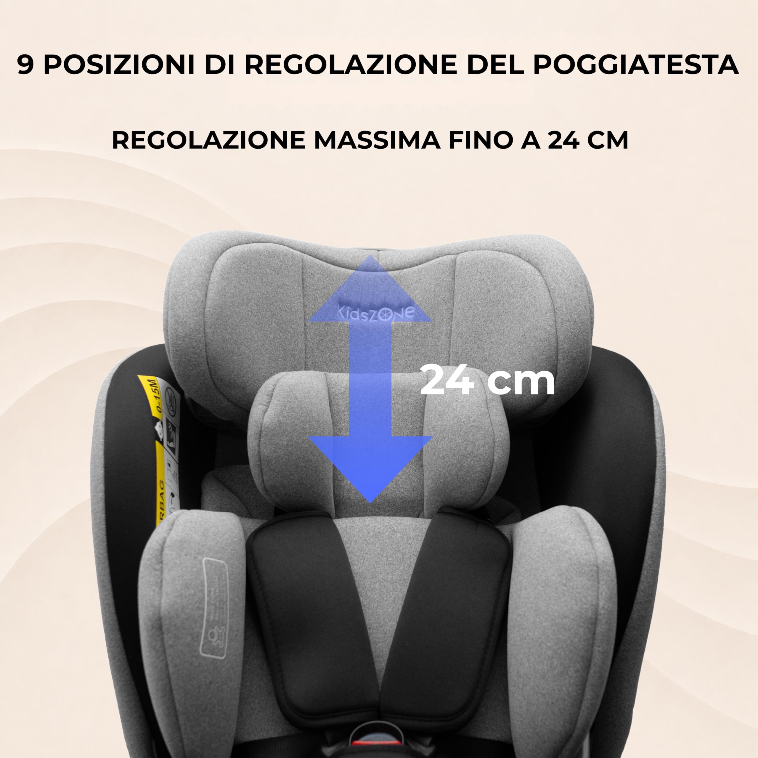 KidsZone Seggiolino Auto 0-36 kg Isofix - Seggiolino Auto Girevole 360° per 40-150 cm i-Size - Poggiatesta Regolabile, Cintura di Sicurezza a 5 Punti