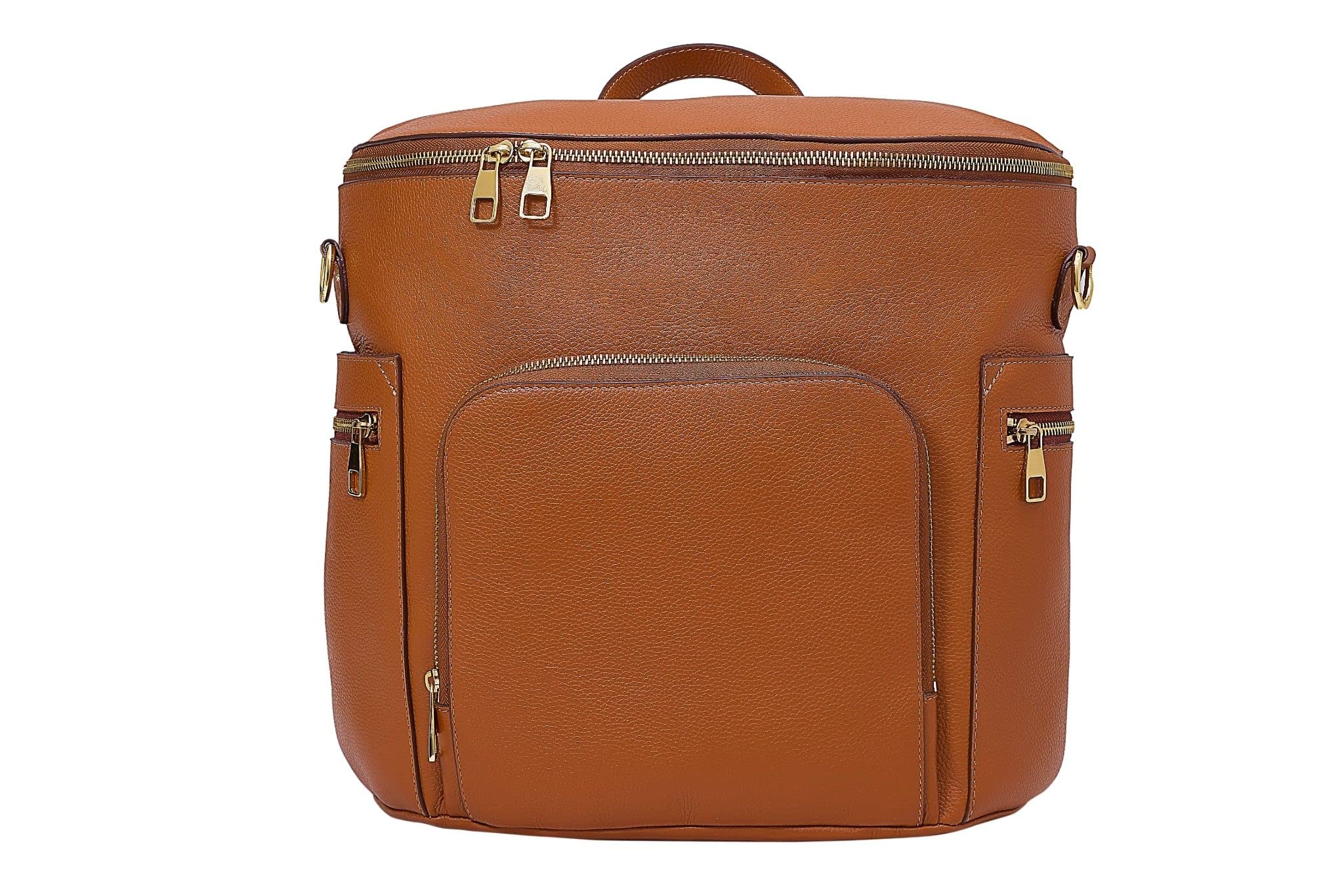 USRA Genuine Leather Diaper Bag handbag backpack for moms Durable quality functional maternity bag organizer Brown