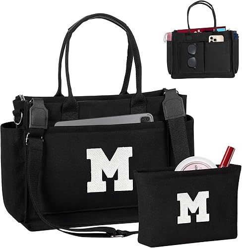 Miniatura 201 de Easter Basket Stuffers, Initial Tote Bag with Makeup Bag, Birthday Gifts for Women, Teen Girl Gifts Trendy Stuff Beige,Negro