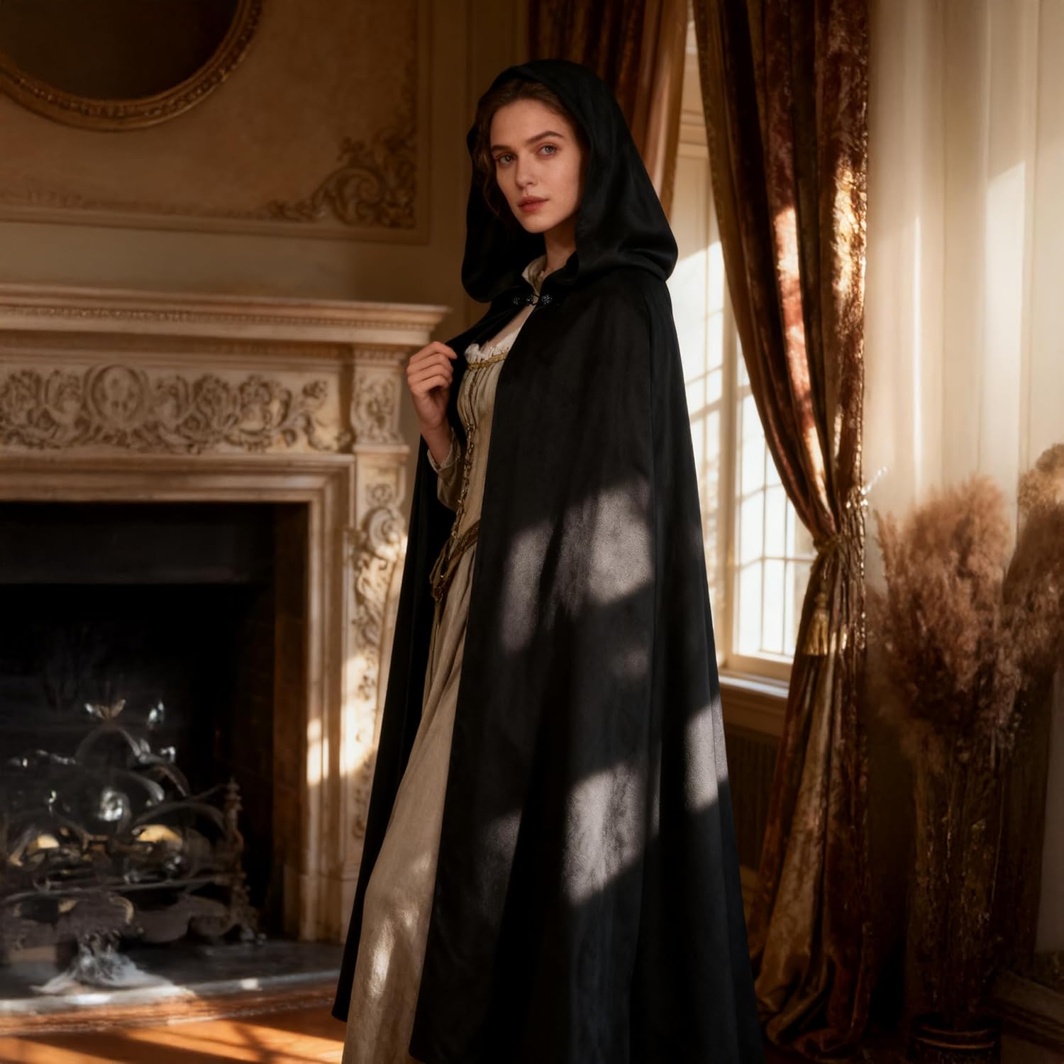 MCJC Medieval Hooded Cloak with hood Renaissance Cape Adult Halloween Cosplay Robe Wizard Costume - Image 2