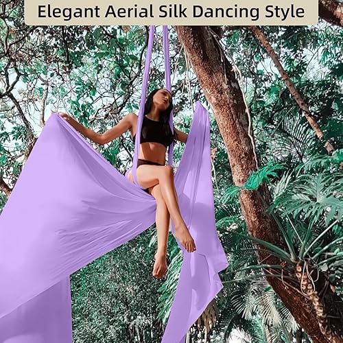 Miniatura 5 de PRIORMAN Juego de seda aérea, hamaca de yoga Ariel de alta calidad de 9 yardas de seda aérea, tela de baja elasticidad, kit de inicio de yoga para
