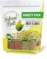 NaturalRoots 1lb Non-GMO Sprouting Seeds Variety Pack: Broccoli, Alfalfa, Radish, Mung Beans for Easy Home Sprouts & Microgreens
